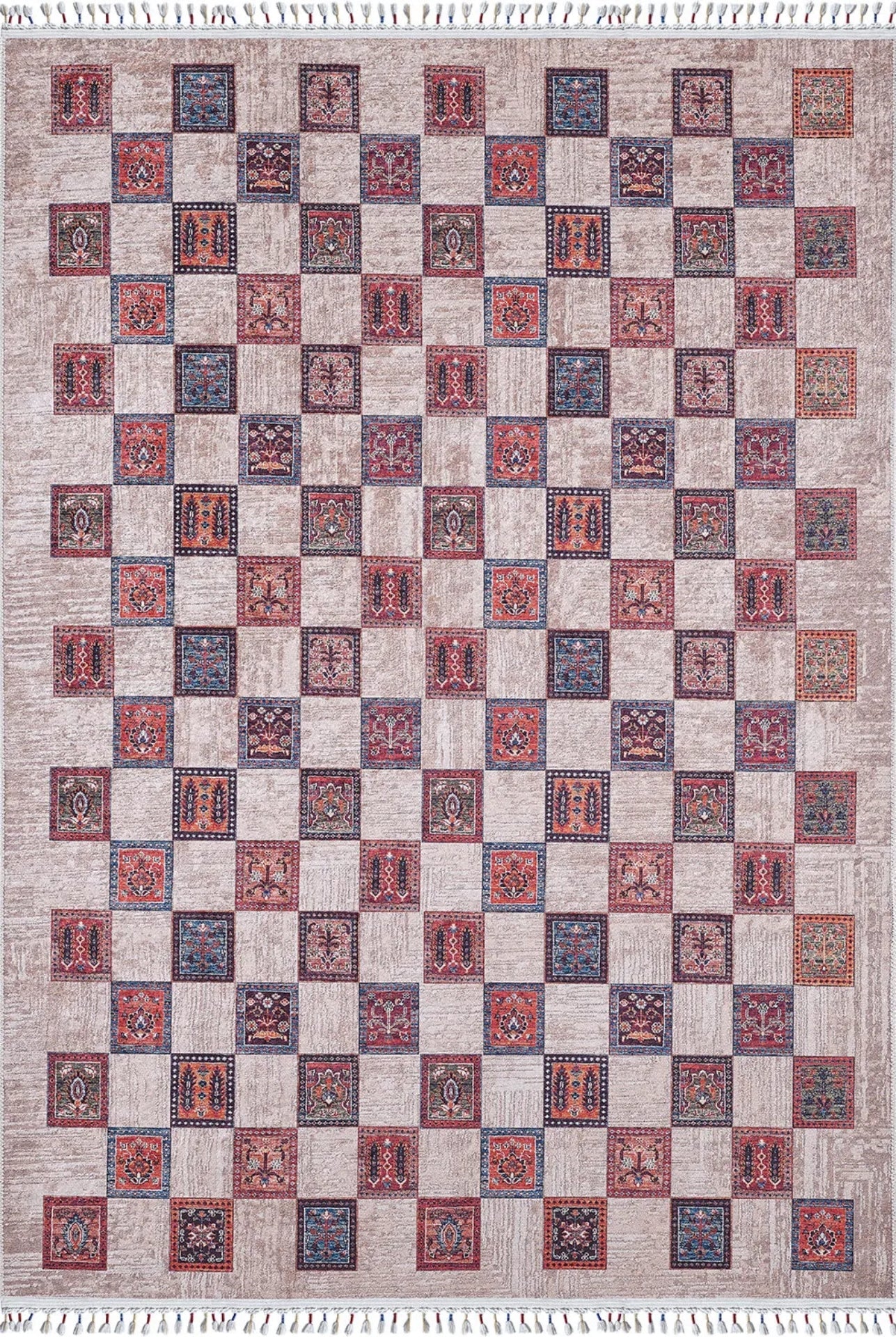 Red Geometric Area Rug - Koronowo Digital Print Non Slip Carpet for Modern Living Room