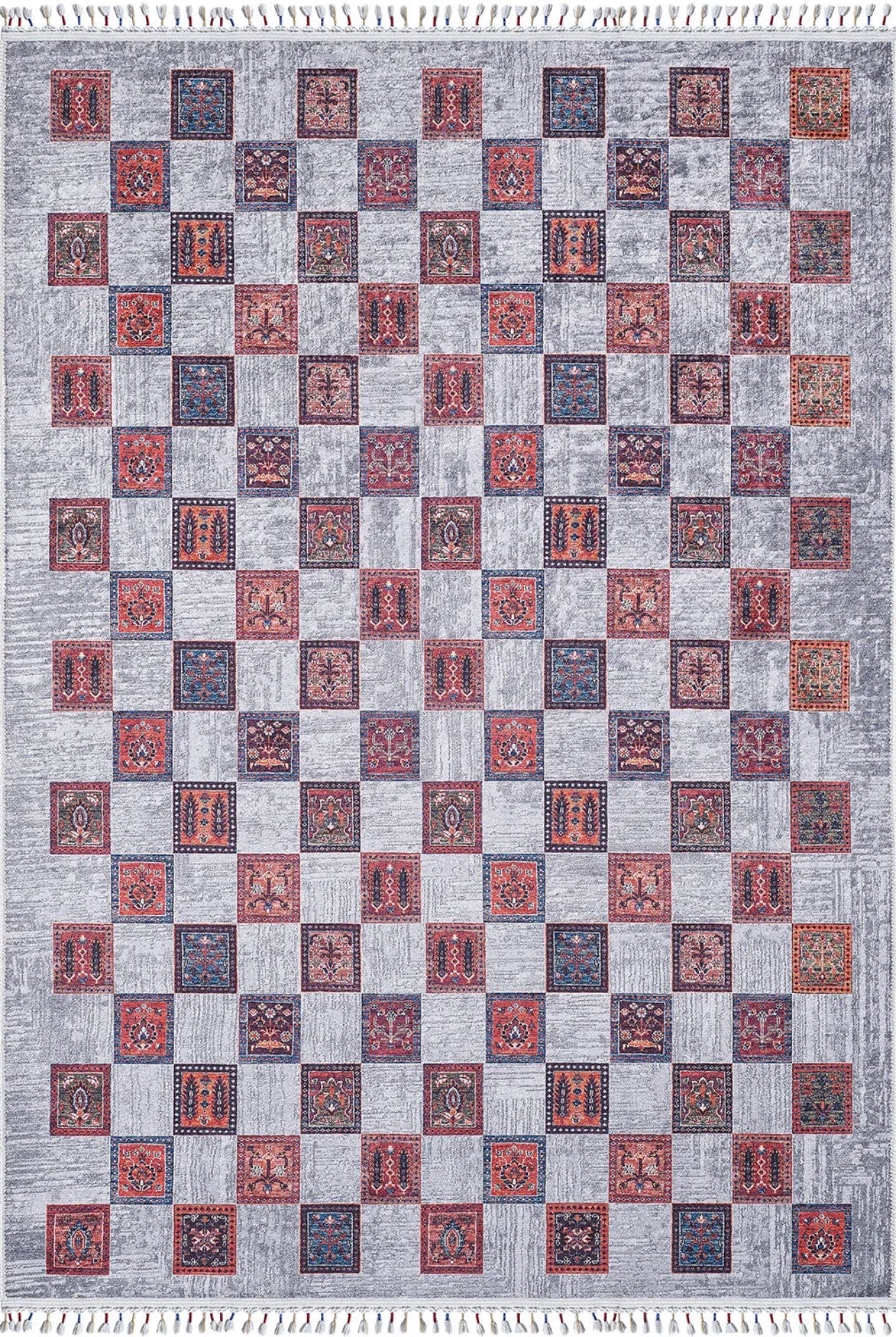Grey Geometric Area Rug – Digital Print Carpet | Non Slip, Antibacterial Floor Covering