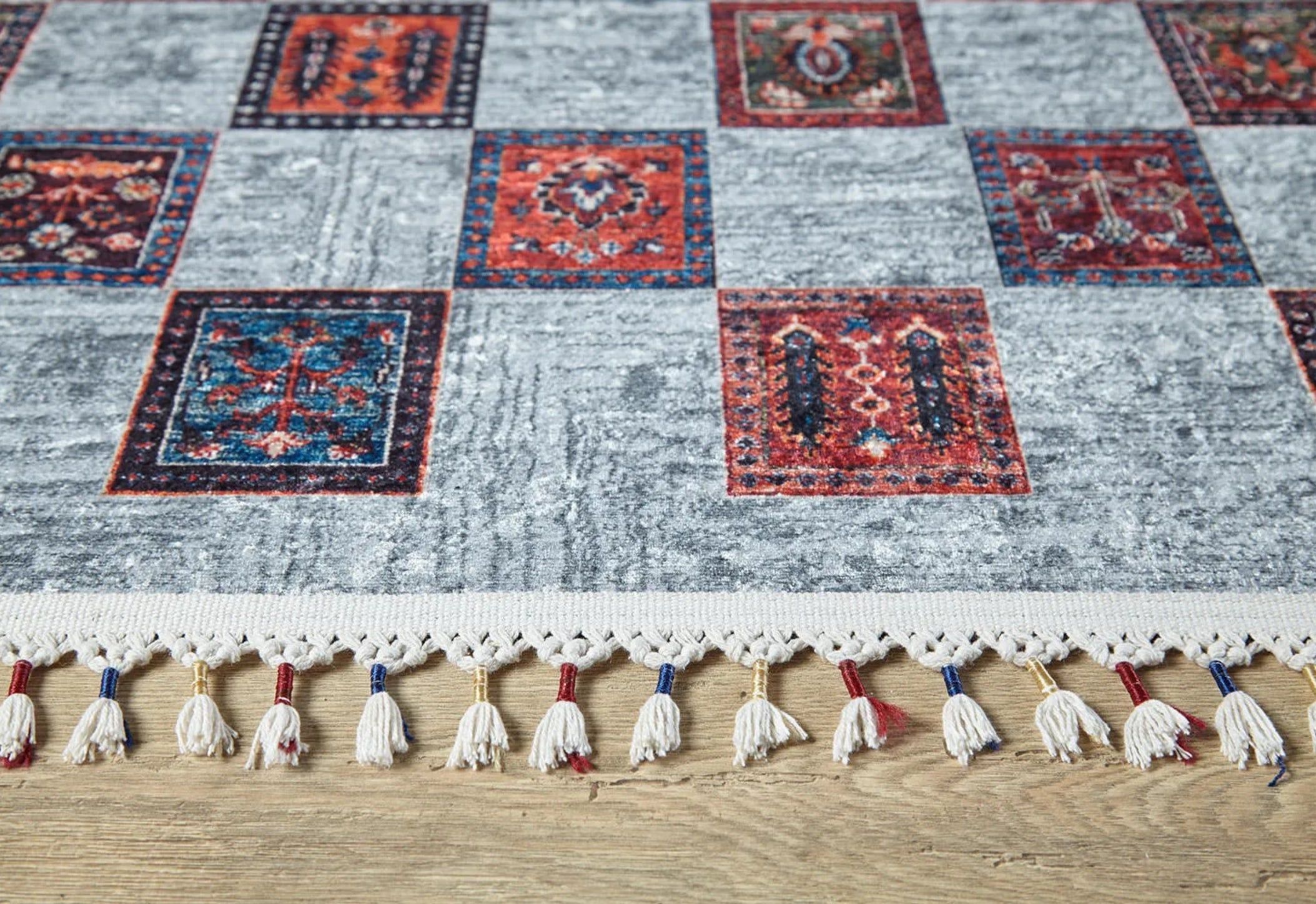 Grey Geometric Area Rug – Digital Print Carpet | Non Slip, Antibacterial Floor Covering