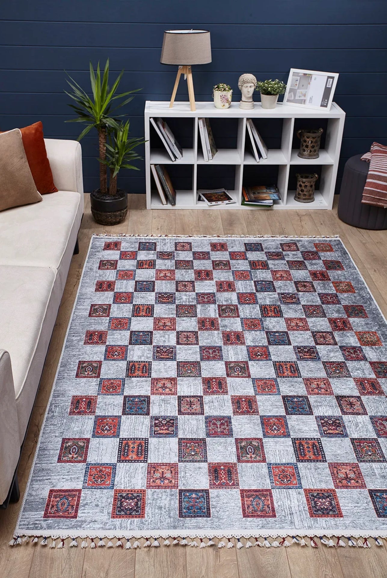 Grey Geometric Area Rug – Digital Print Carpet | Non Slip, Antibacterial Floor Covering