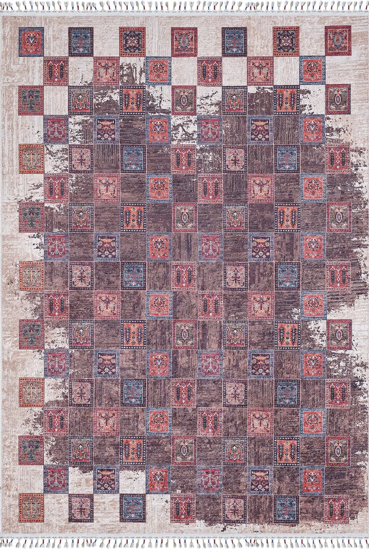 Brown Geometric Area Rug – Washable Non Slip Rug with Digital Print Carpet