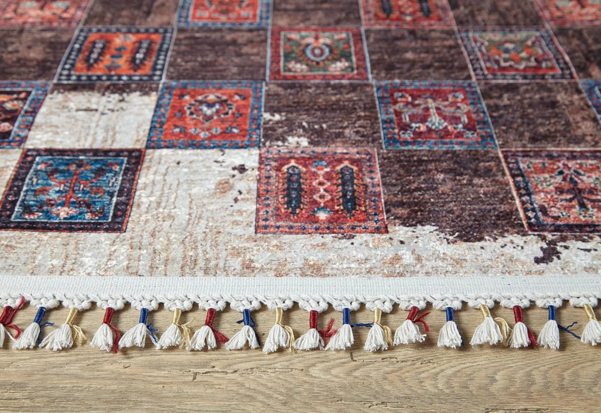 Brown Geometric Area Rug – Washable Non Slip Rug with Digital Print Carpet