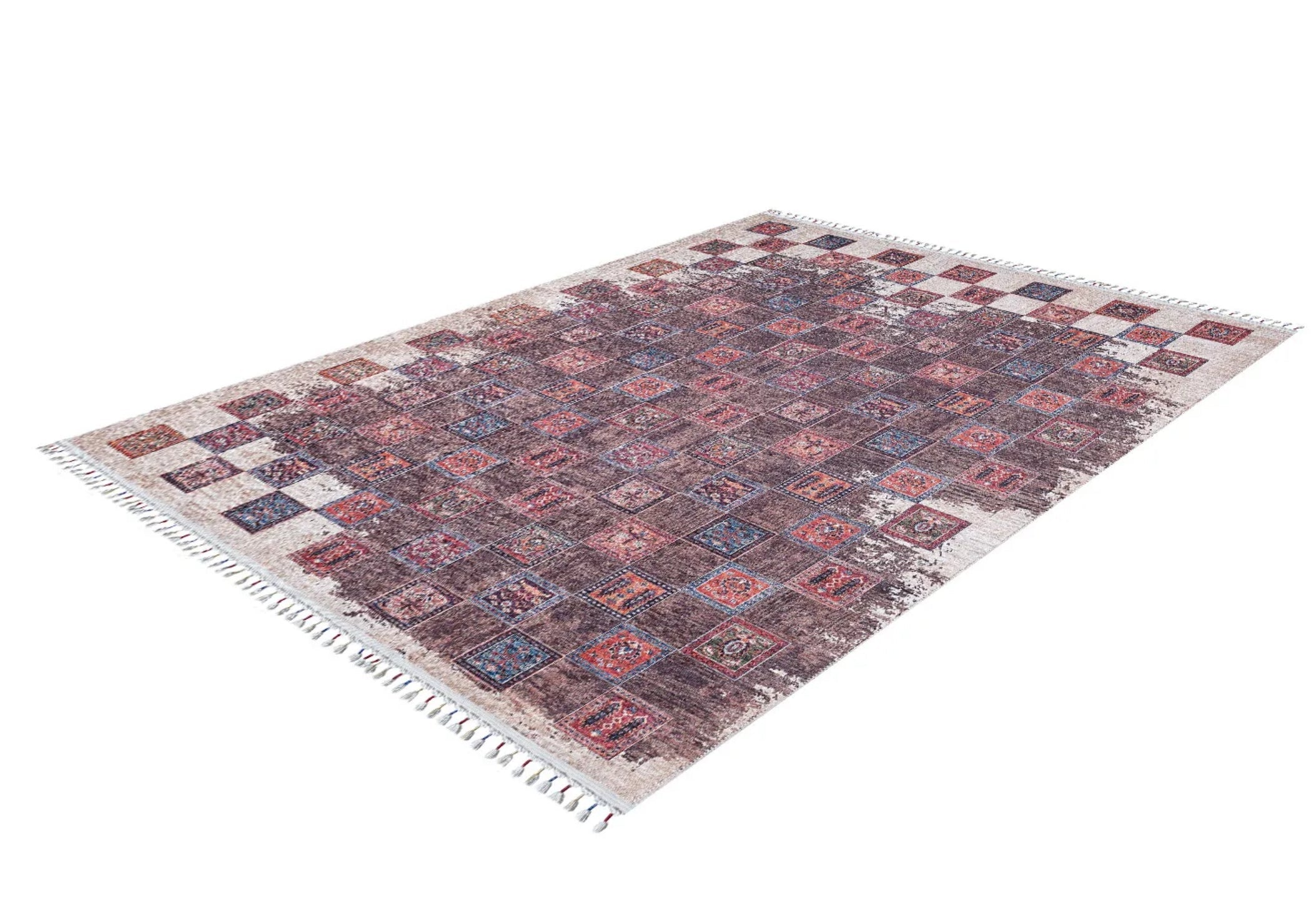 Brown Geometric Area Rug – Washable Non Slip Rug with Digital Print Carpet