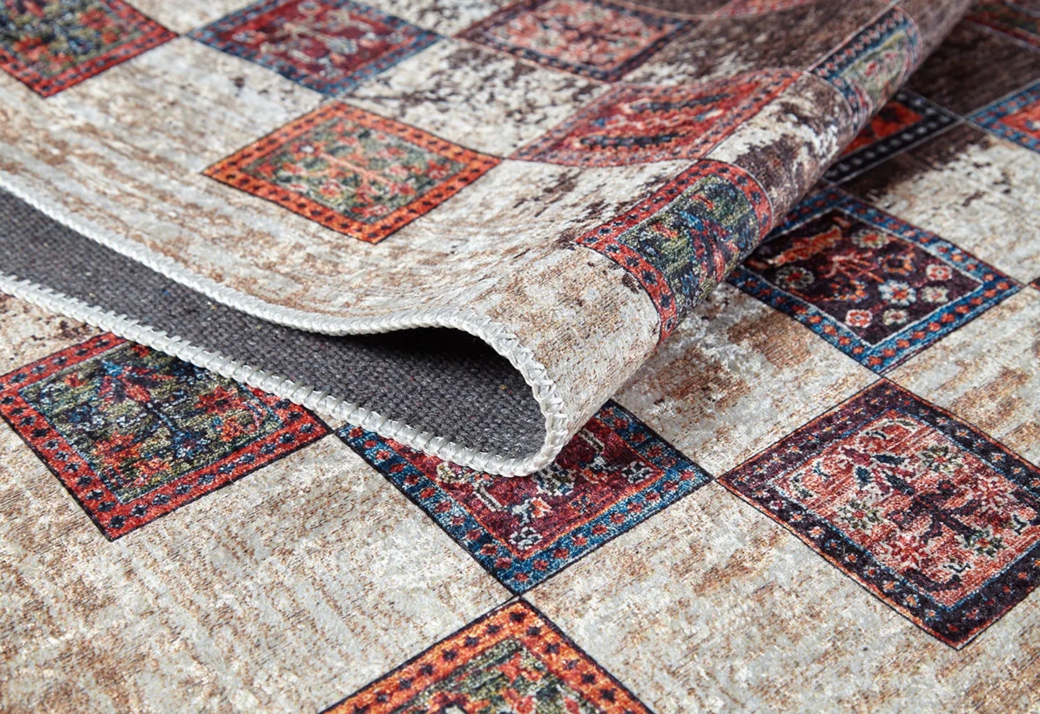 Brown Geometric Area Rug – Washable Non Slip Rug with Digital Print Carpet