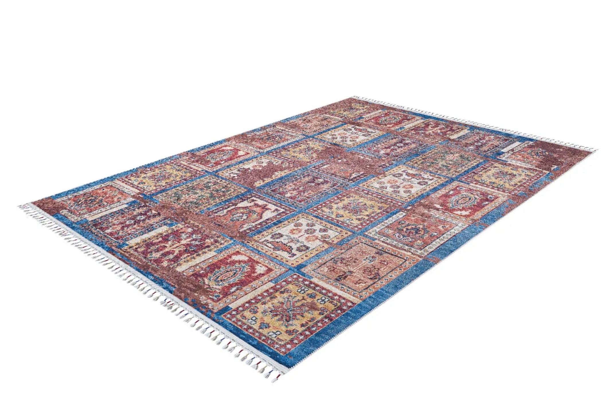 Red Patchwork Area Rug - Digital Print Rug | Antibacterial, Non Slip Carpet