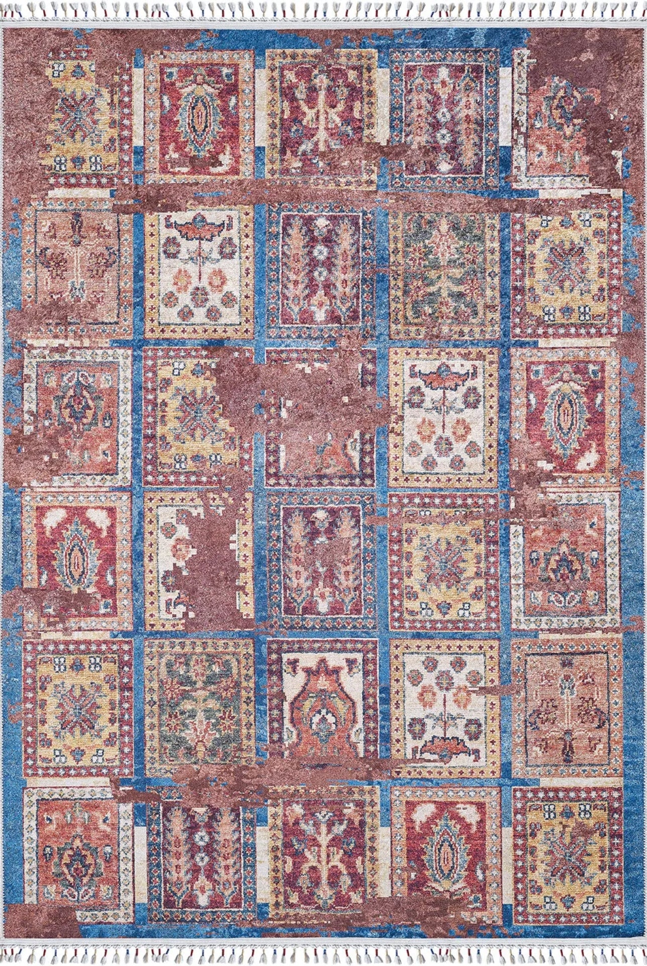 Red Patchwork Area Rug - Digital Print Rug | Antibacterial, Non Slip Carpet
