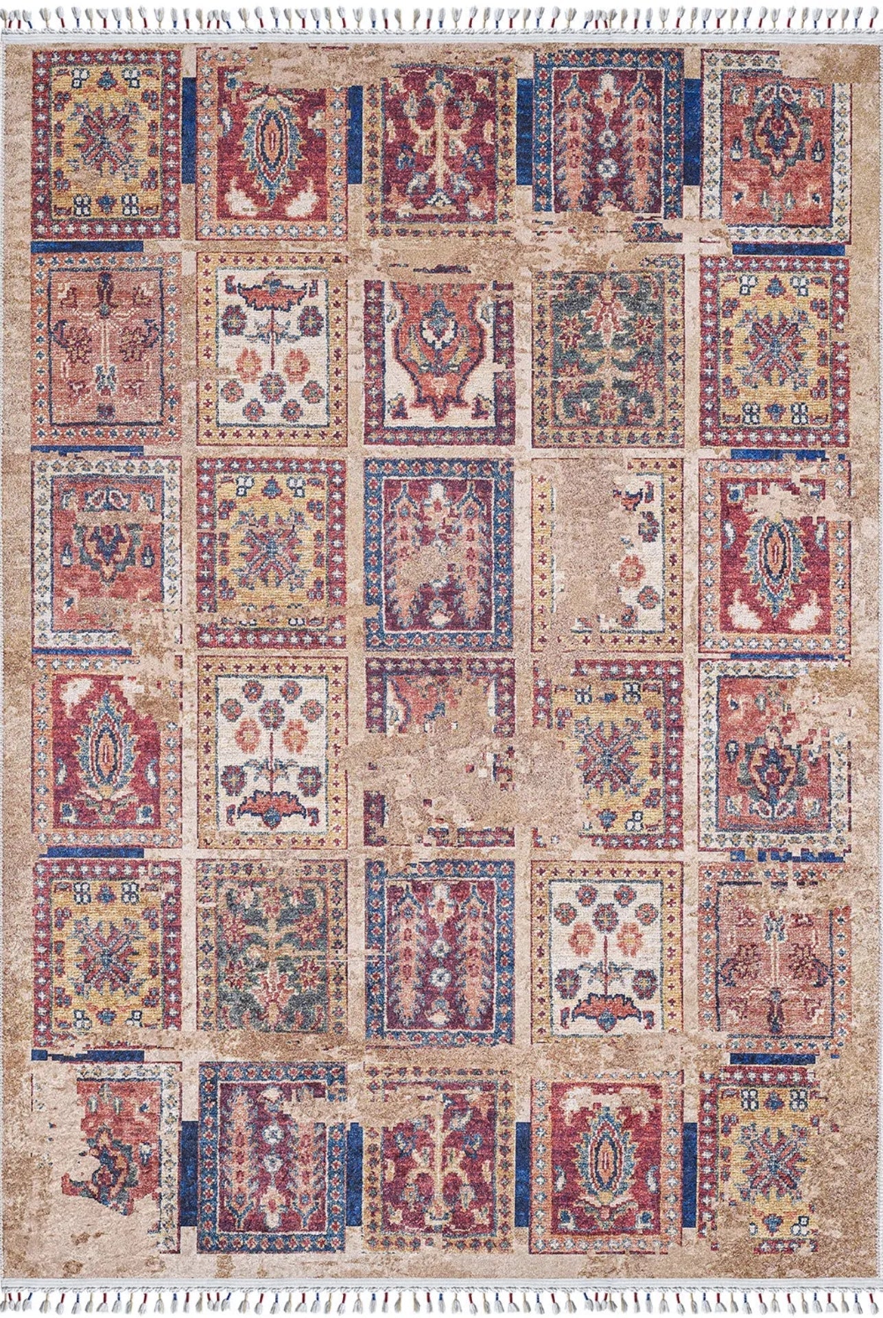 Brown Patchwork Area Rug – Digital Print Rug | Non Slip Carpet, Washable & Antibacterial