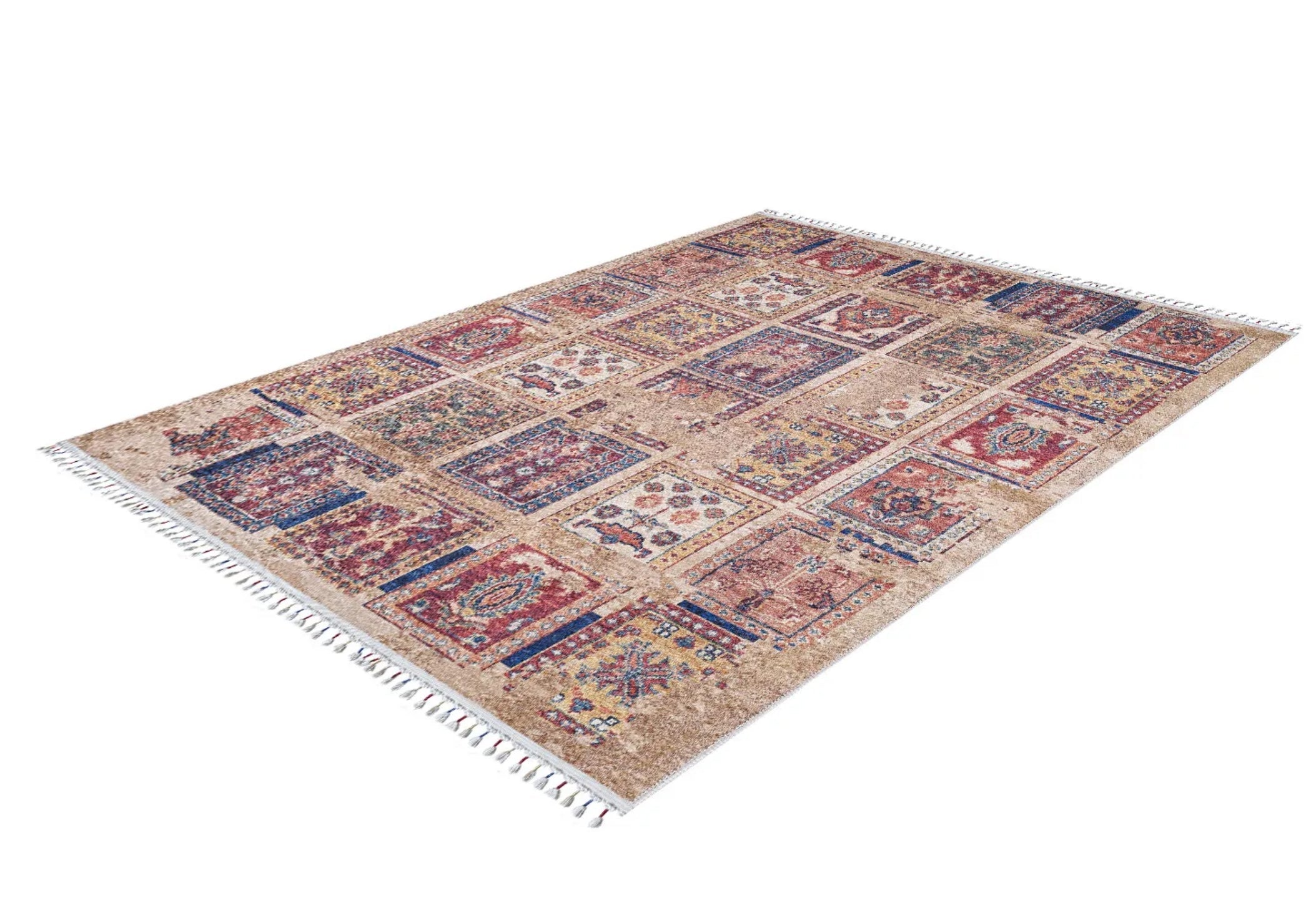 Brown Patchwork Area Rug – Digital Print Rug | Non Slip Carpet, Washable & Antibacterial