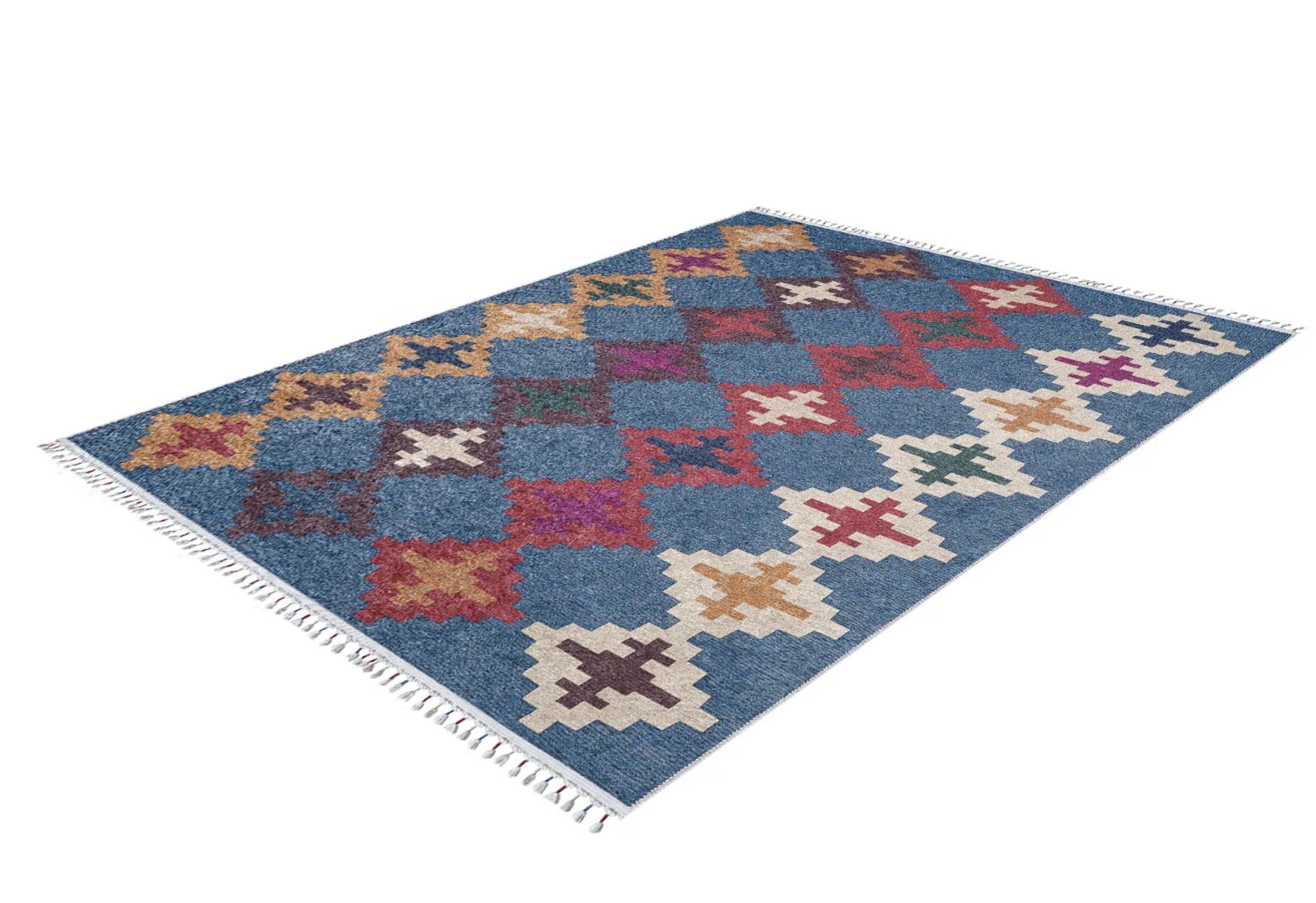 Navy Geometric Area Rug - Non Slip Carpet with Digital Print for Modern Living Room Decor
