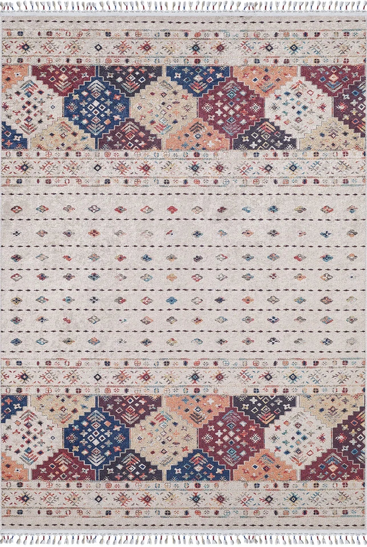 Beige Geometric Area Rug – Digital Print, Non Slip, Antibacterial Carpet for Living Room
