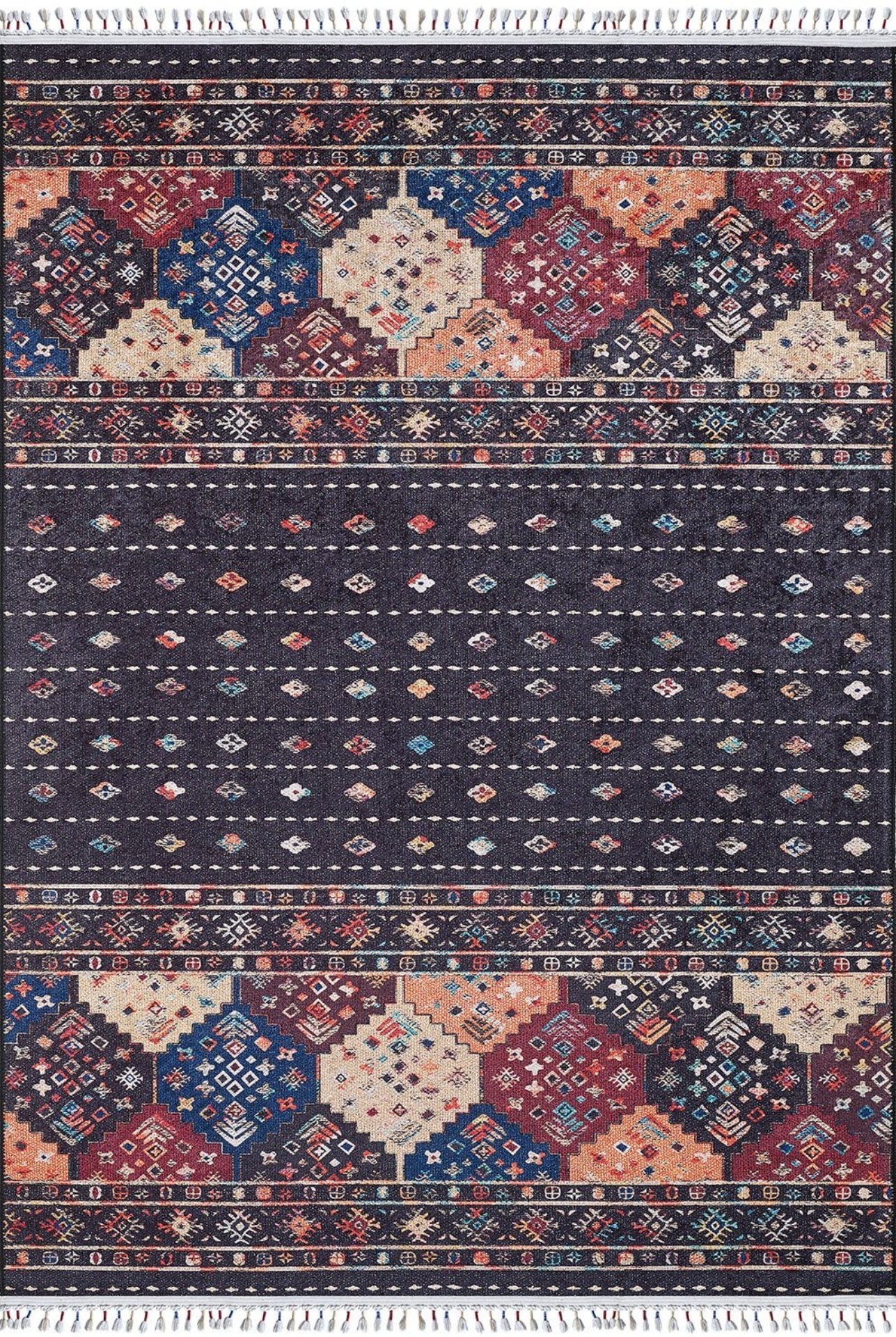 Geometric Area Rug – Black Digital Print Non Slip Stylish Floor Carpet
