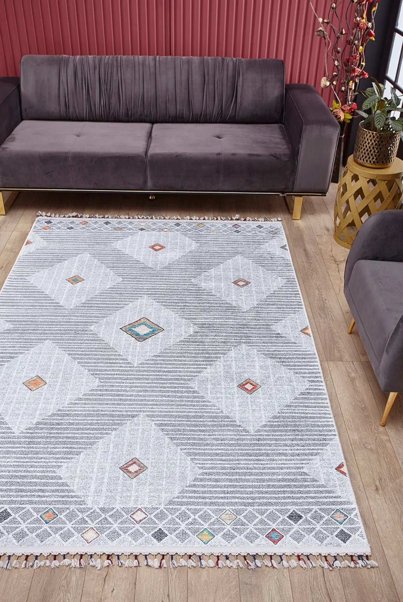 Grey Geometric Area Rug – High Quality Digital Print Rug | Non Slip Carpet
