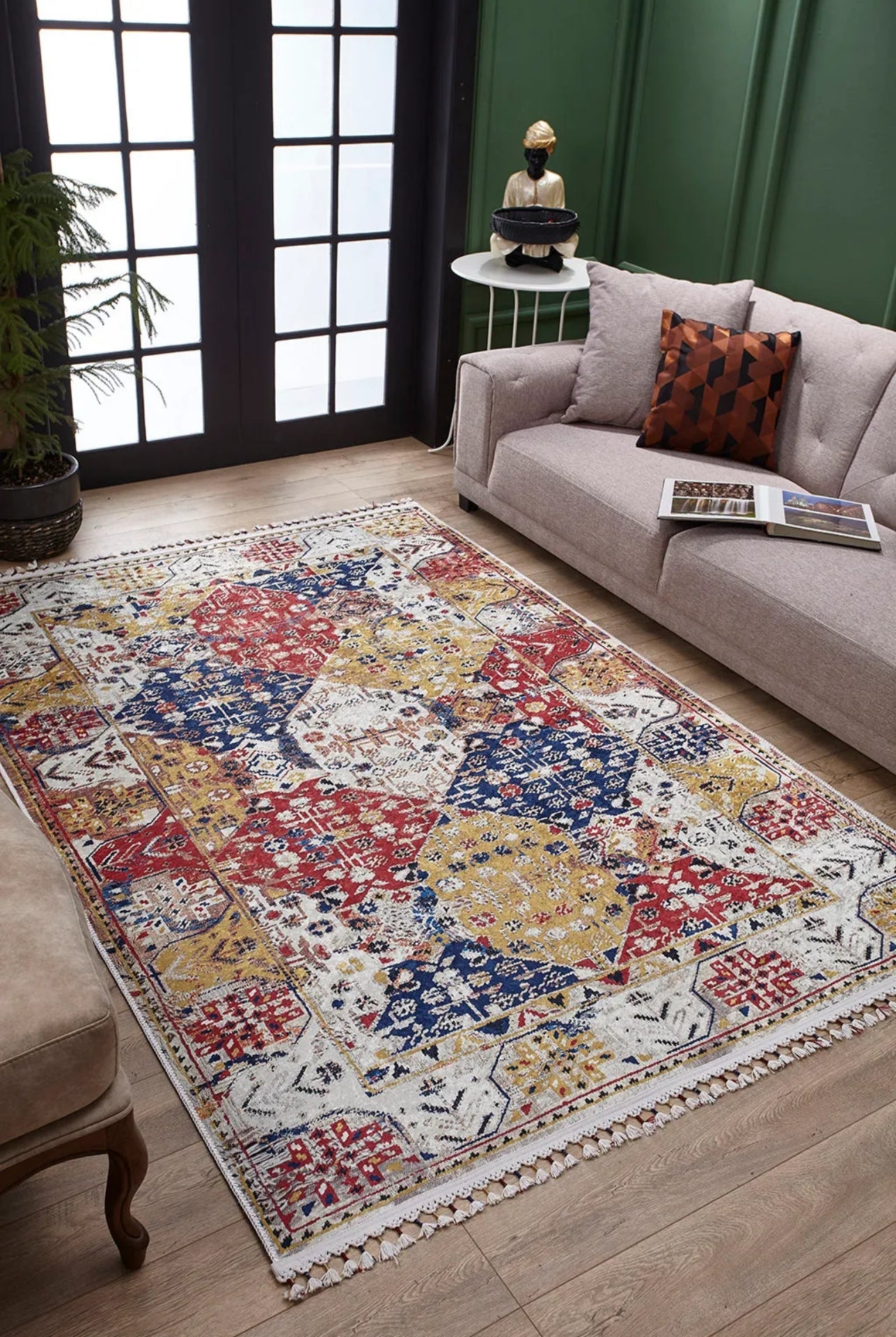 Red Area Rug - Classic Digital Print Carpet | Non Slip, Antibacterial, Washable Floor Covering