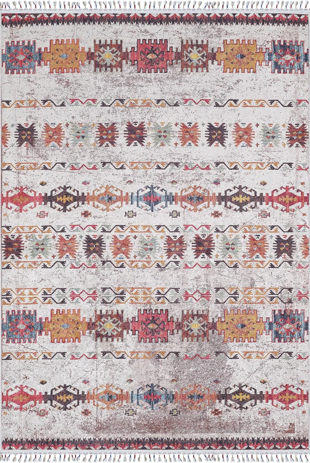 Geometric Area Rug – Cream Digital Print Carpet | Non Slip, Antibacterial Floor Rug