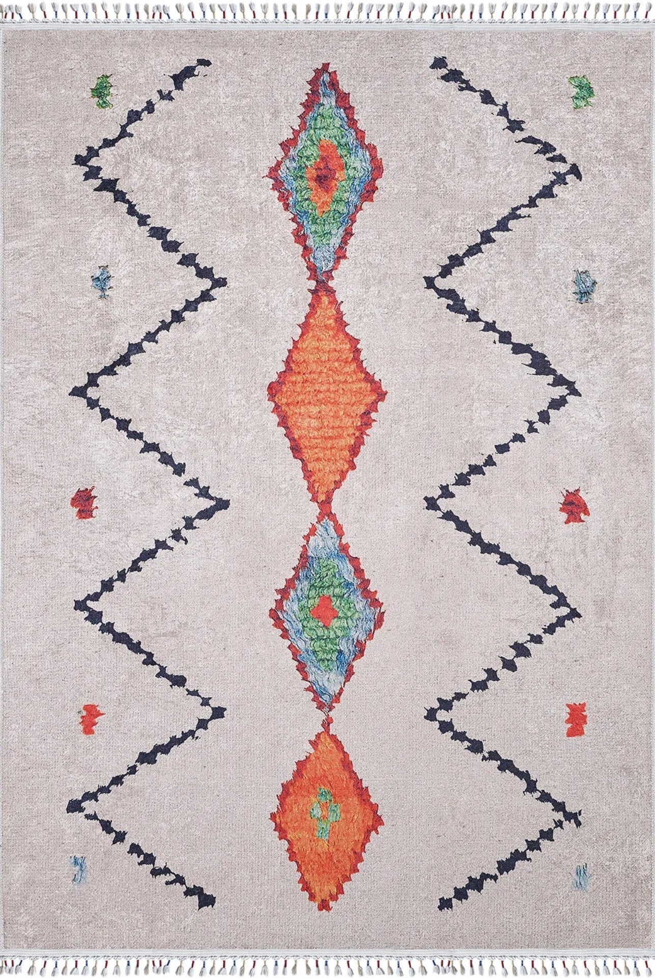 Beige Geometric Area Rug – Digital Print Carpet, Non Slip & Antibacterial