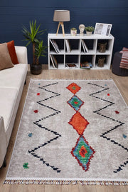 Beige Geometric Area Rug – Digital Print Carpet, Non Slip & Antibacterial