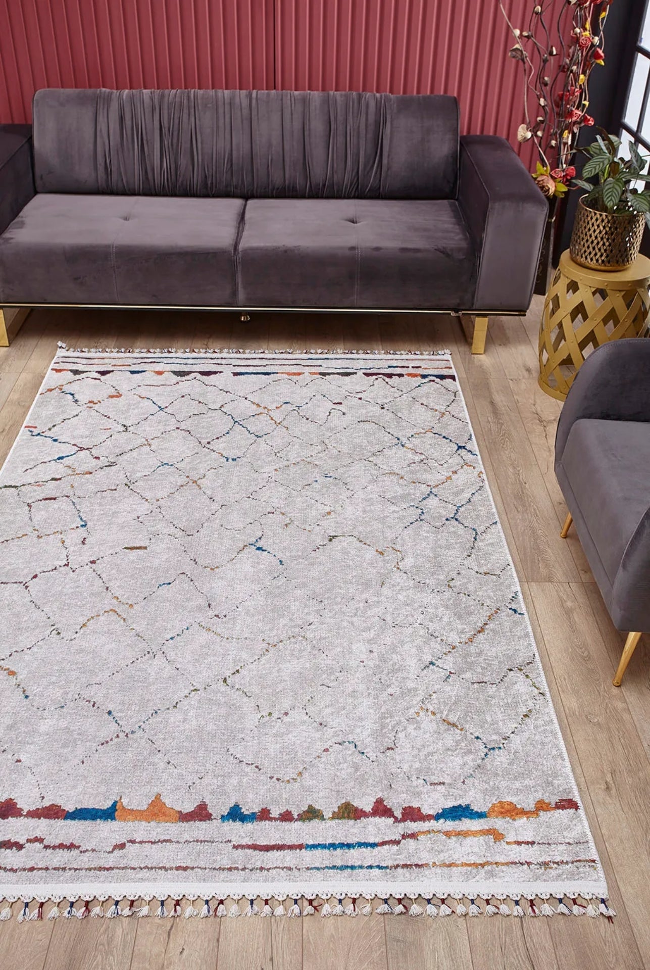 Digital Print Area Rug – Grey Classic Design, Non Slip & Antibacterial Carpet