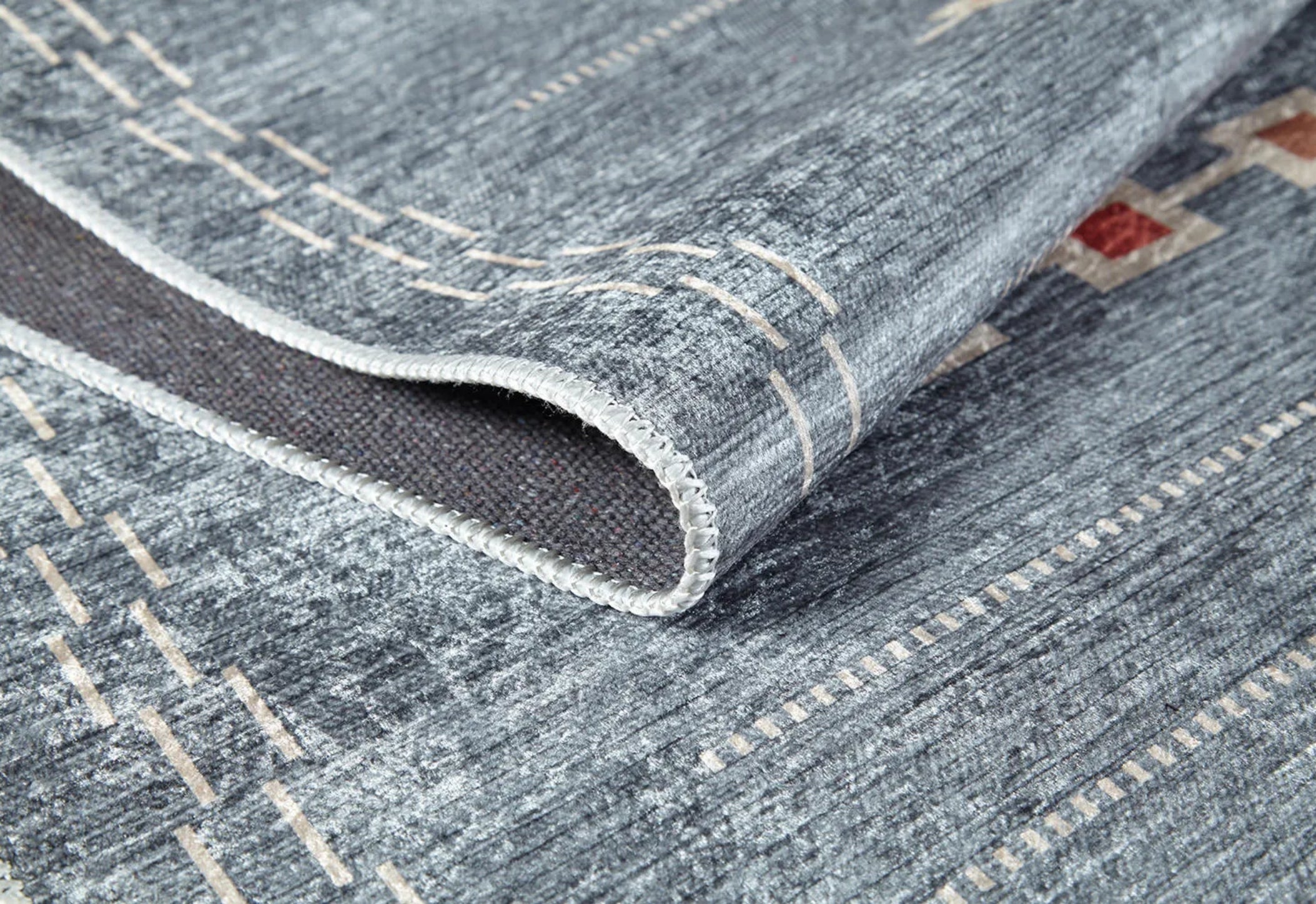 Grey Geometric Area Rug – Digital Print Carpet | Non Slip, Antibacterial, Washable Floor Rug