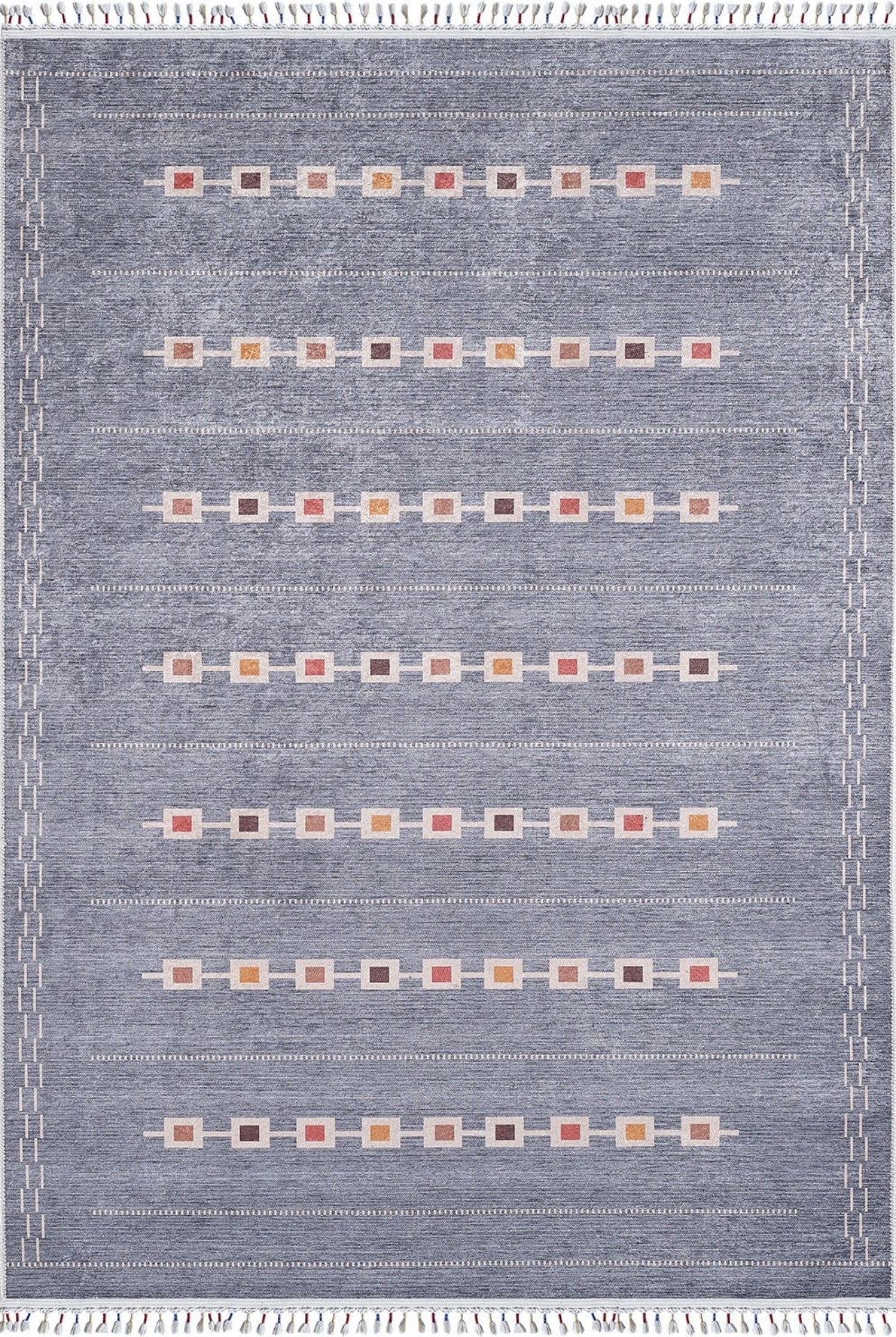 Grey Geometric Area Rug – Digital Print Carpet | Non Slip, Antibacterial, Washable Floor Rug