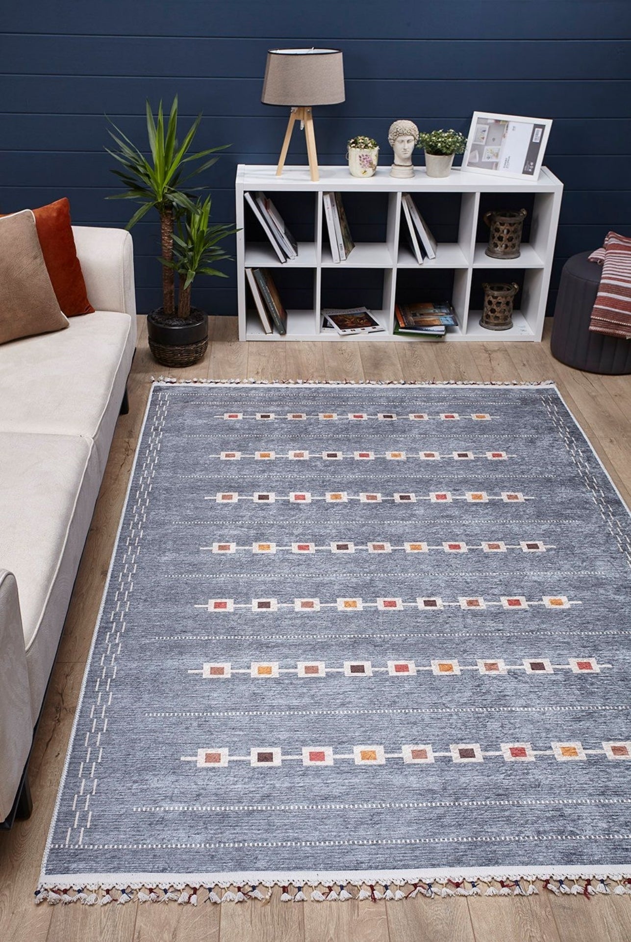 Grey Geometric Area Rug – Digital Print Carpet | Non Slip, Antibacterial, Washable Floor Rug
