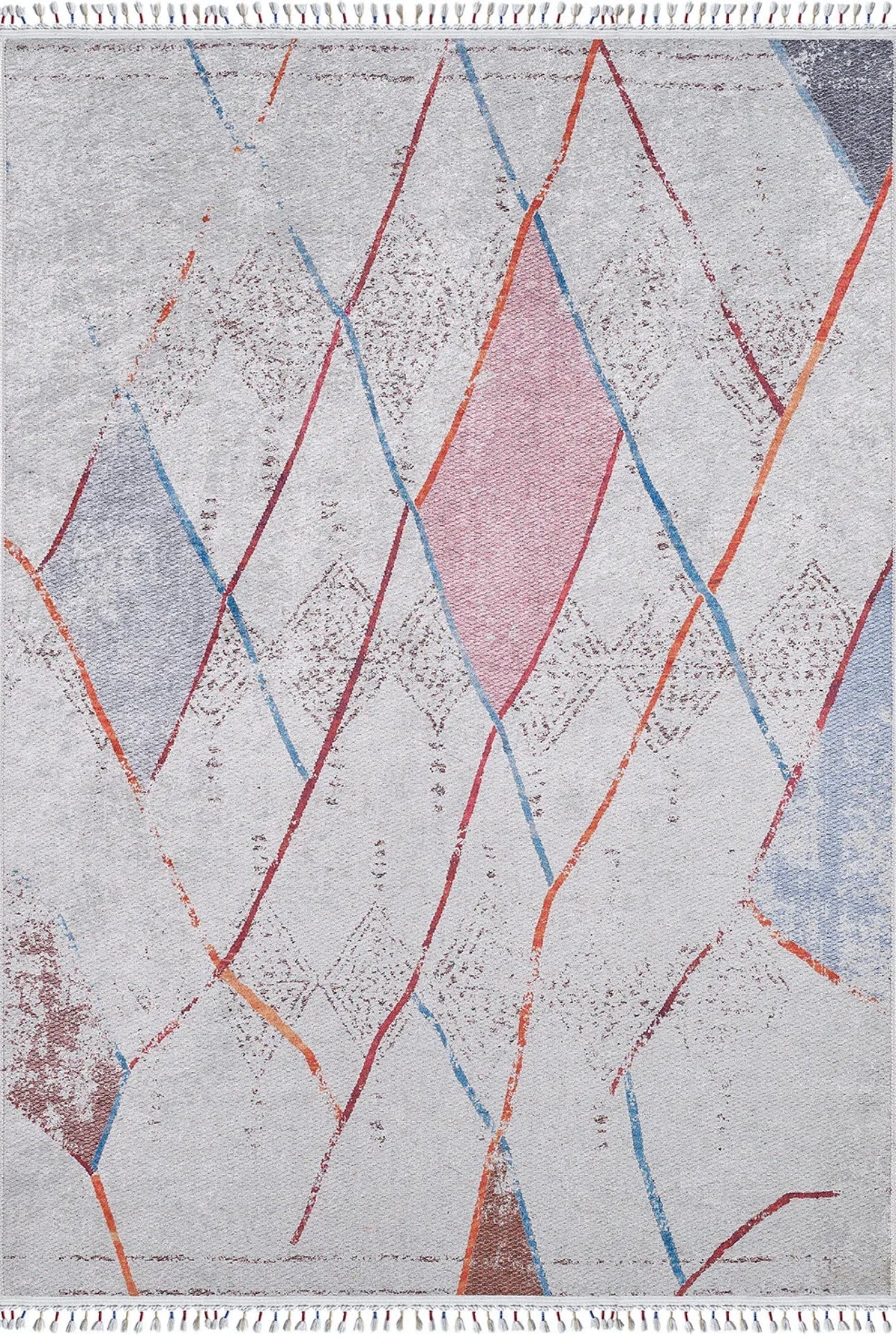 Geometric Area Rug - Cream Digital Print Carpet | Non Slip, Antibacterial, Washable