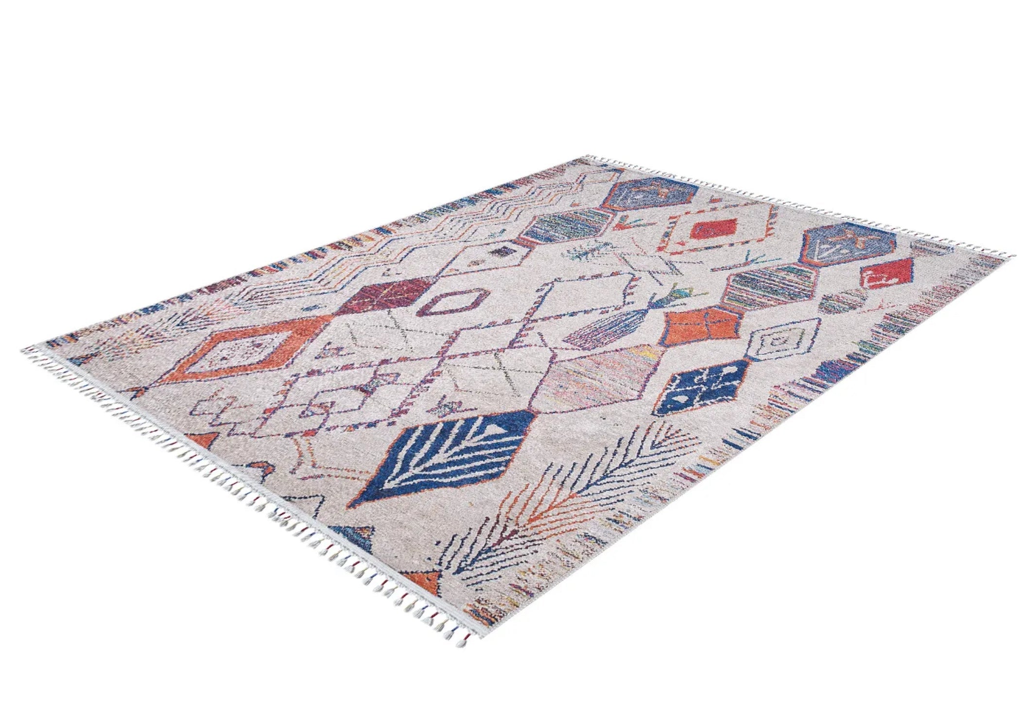 Blue Geometric Area Rug - Digital Print Rug | Non Slip Carpet, Antibacterial, Washable