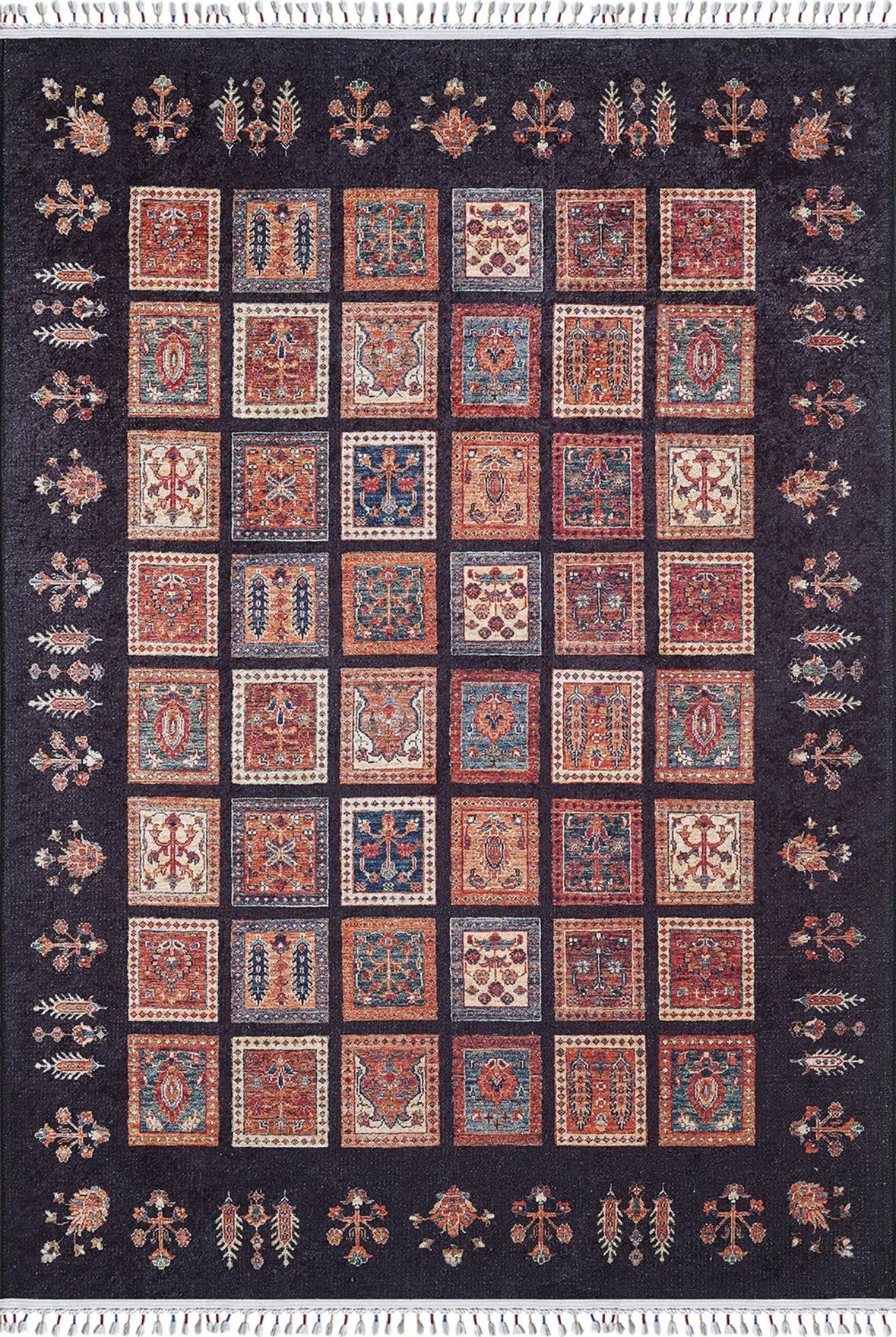 Black Geometric Area Rug - Digital Print Non Slip Carpet for Modern Living Room