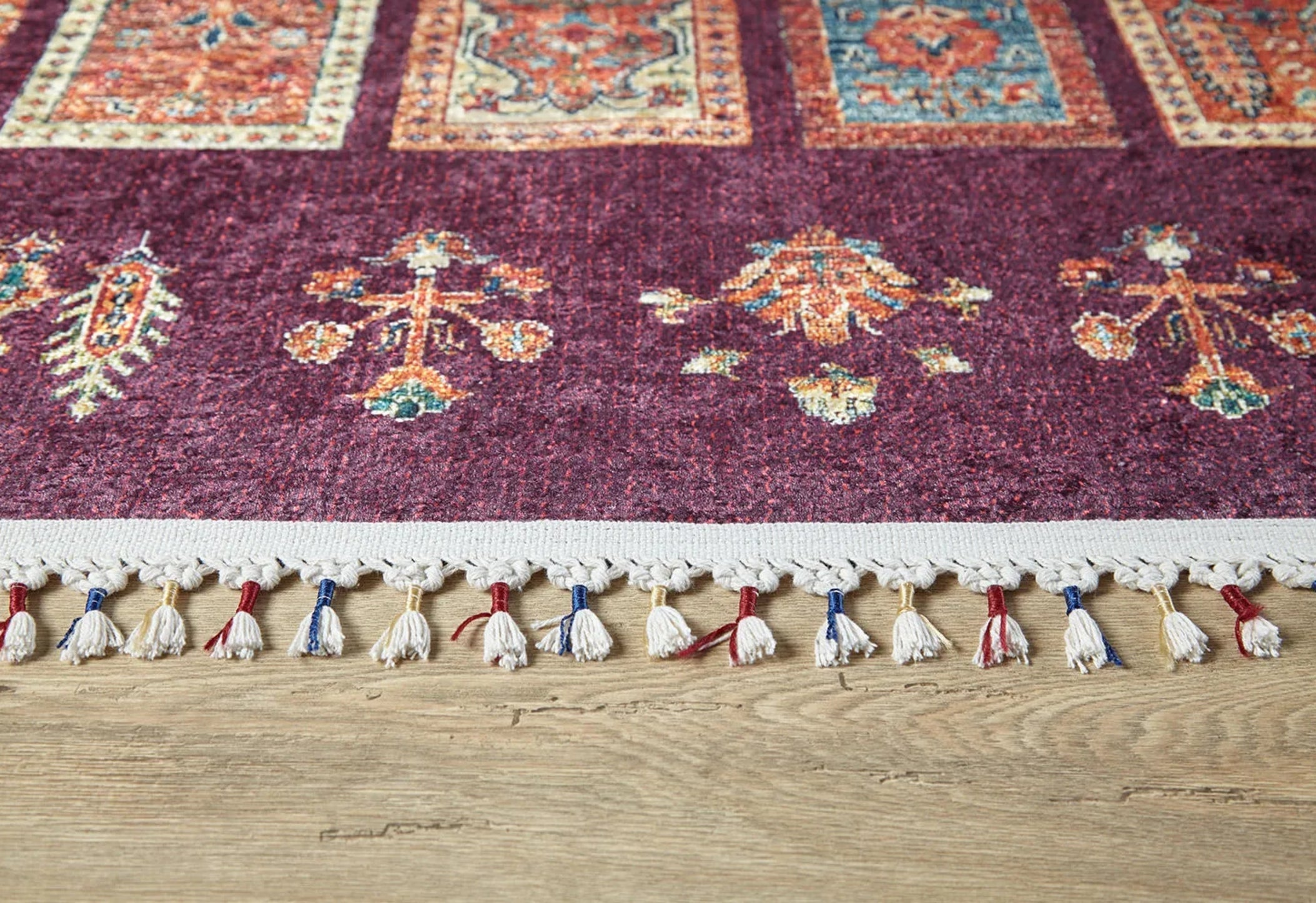 Burgundy Geometric Area Rug - Digital Print, Non Slip, Antibacterial Carpet