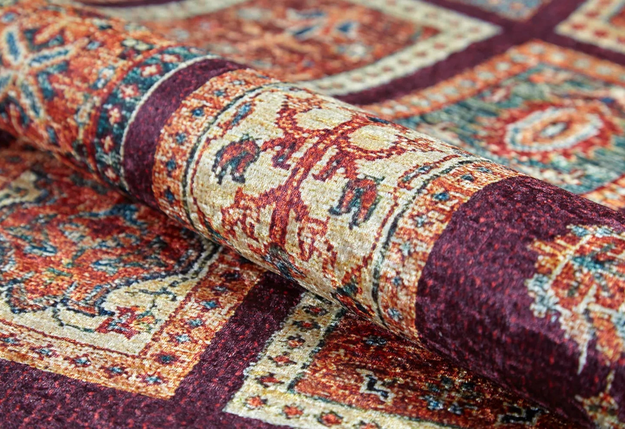 Burgundy Geometric Area Rug - Digital Print, Non Slip, Antibacterial Carpet