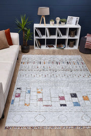 Grey Geometric Area Rug – Non Slip Carpet | Antibacterial Washable Digital Print