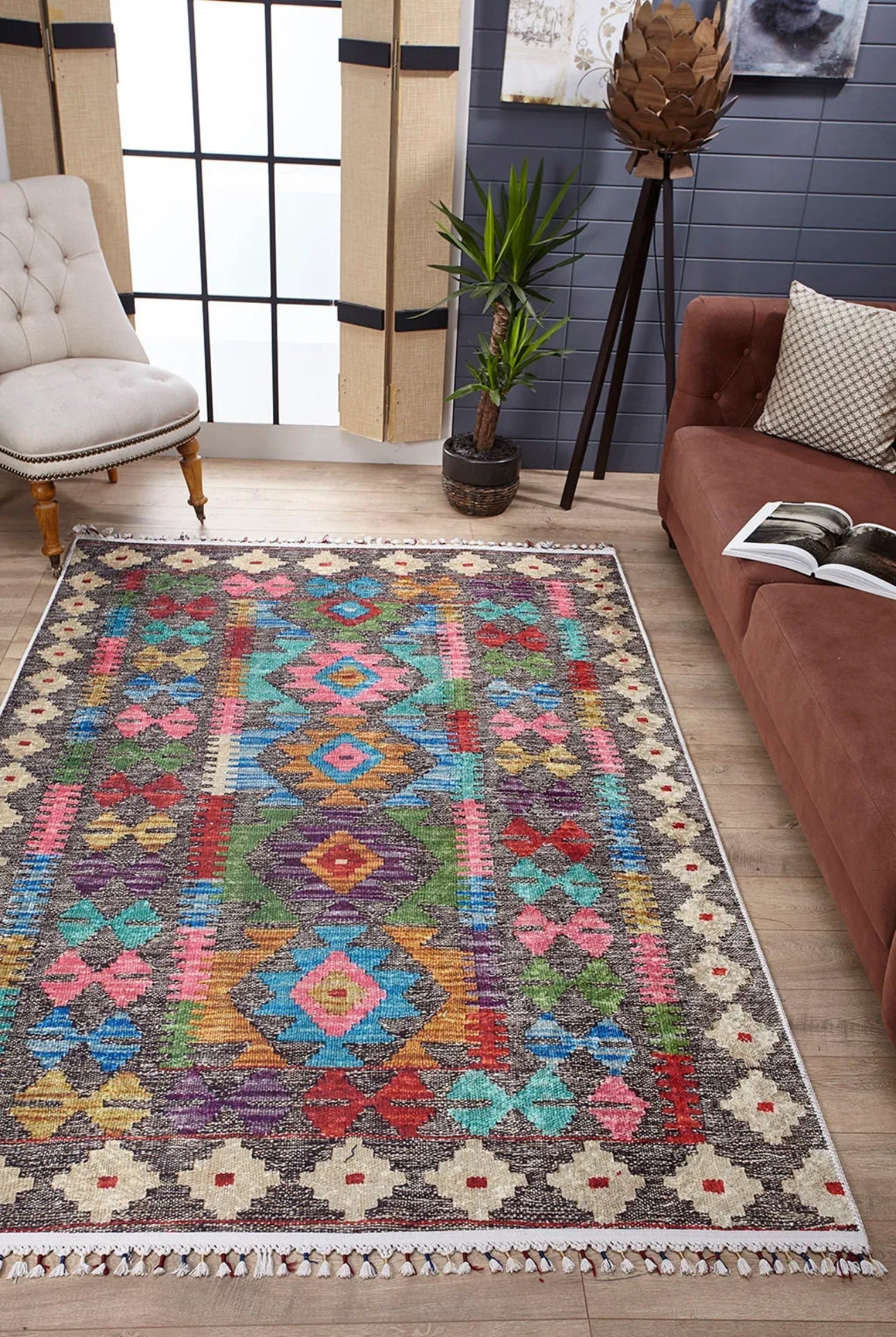Purple Geometric Rug – Stylish Digital Print Area Rug Non Slip & Antibacterial