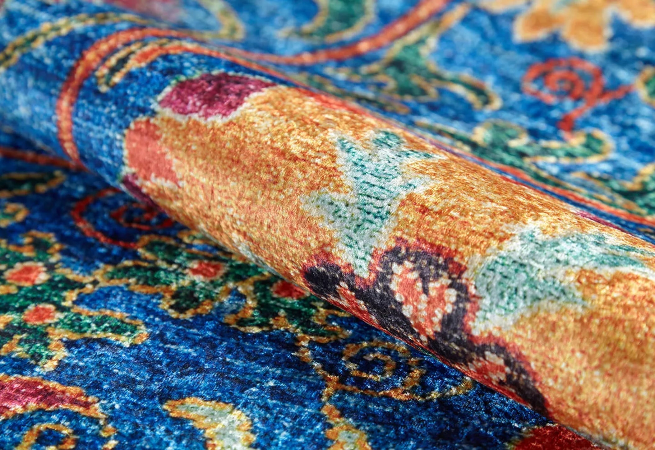 Blue Floral Area Rug – Digital Print, Non Slip, Antibacterial Carpet for Living Room