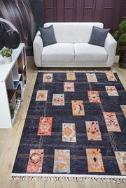 Black Geometric Area Rug - Digital Print Non Slip Carpet for Living Room