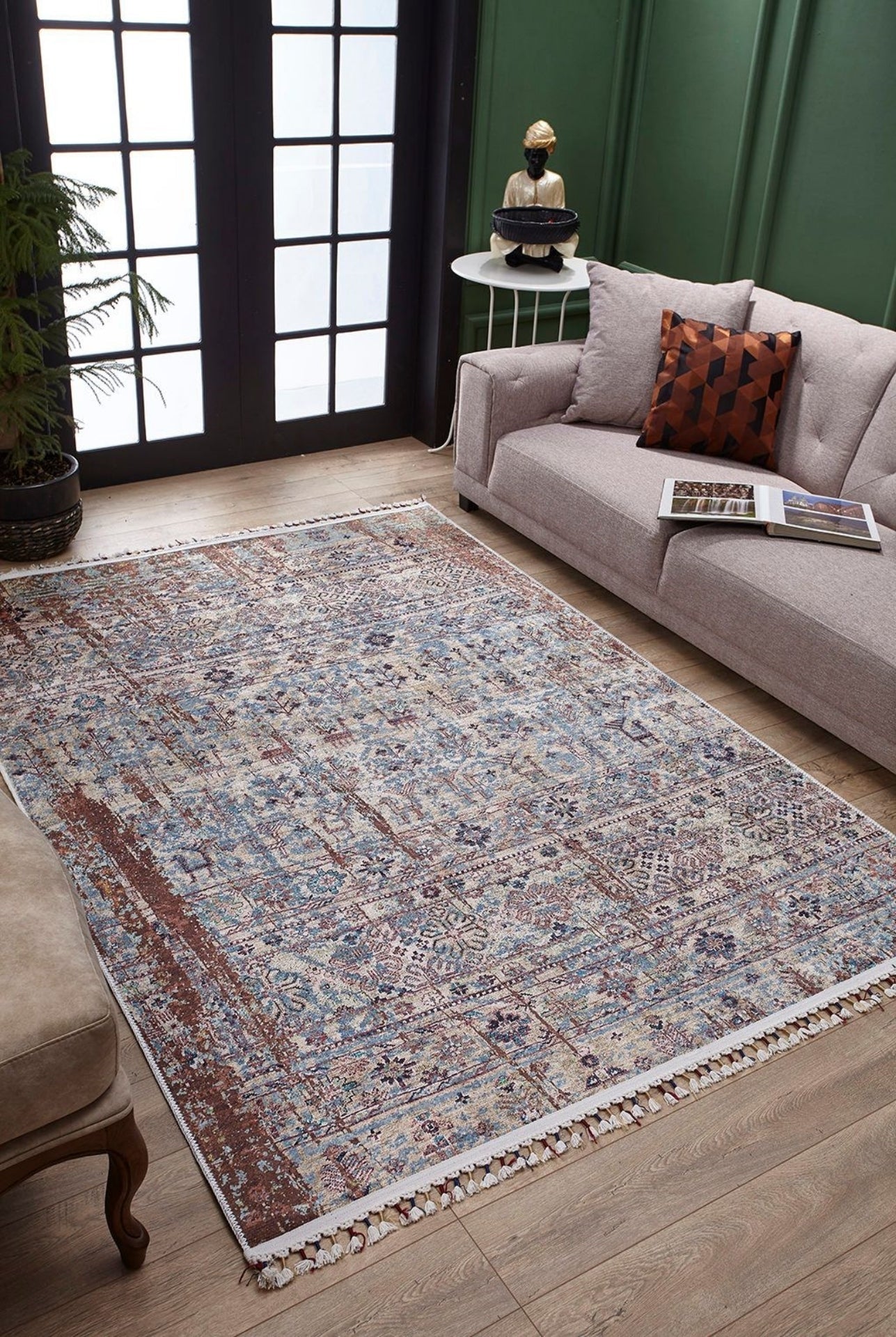 Classic Digital Area Rug – Brown Non Slip Washable Carpet for Living Room Decor