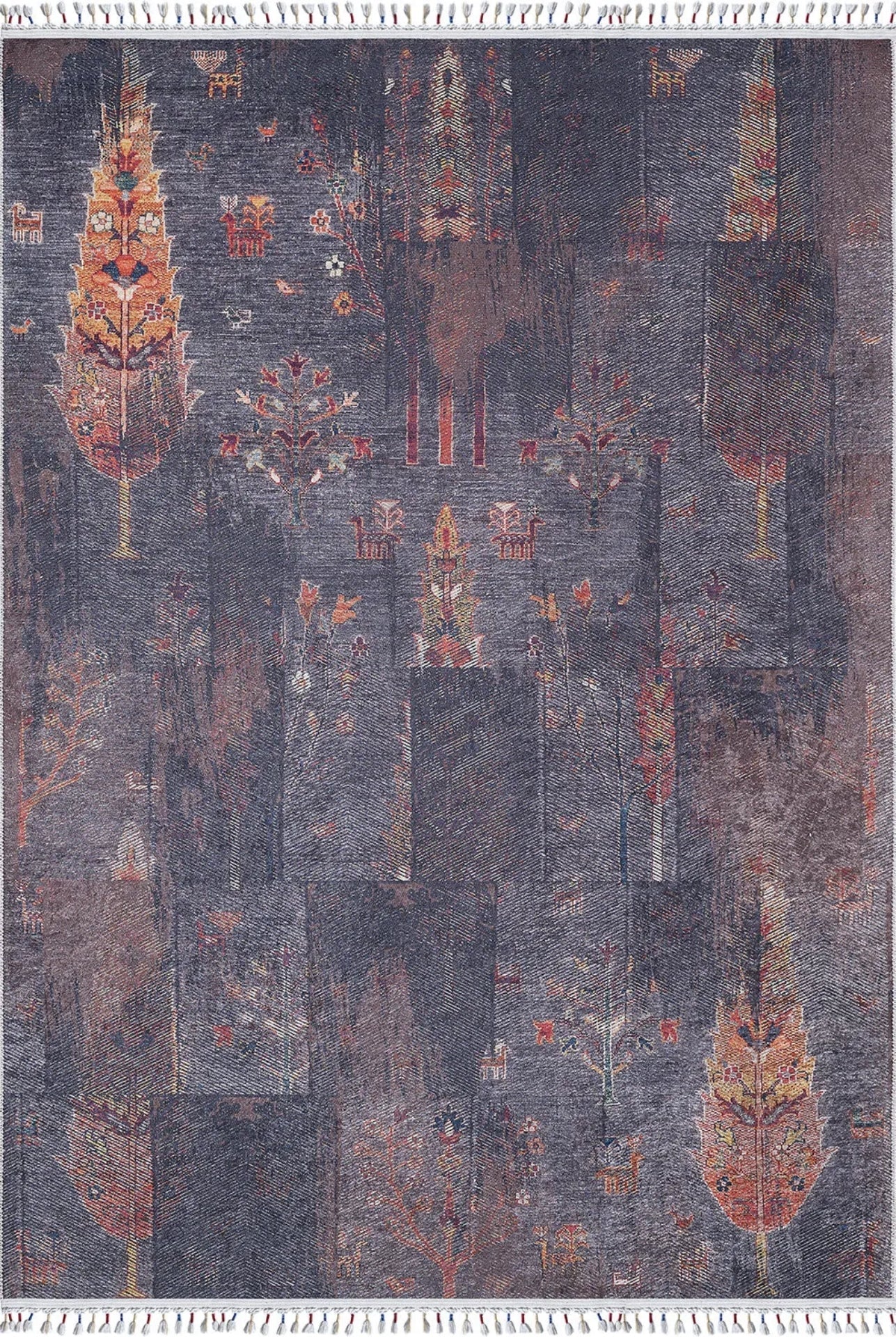 Digital Print Area Rug – Navy Blue Classic Carpet | Non Slip, Antibacterial