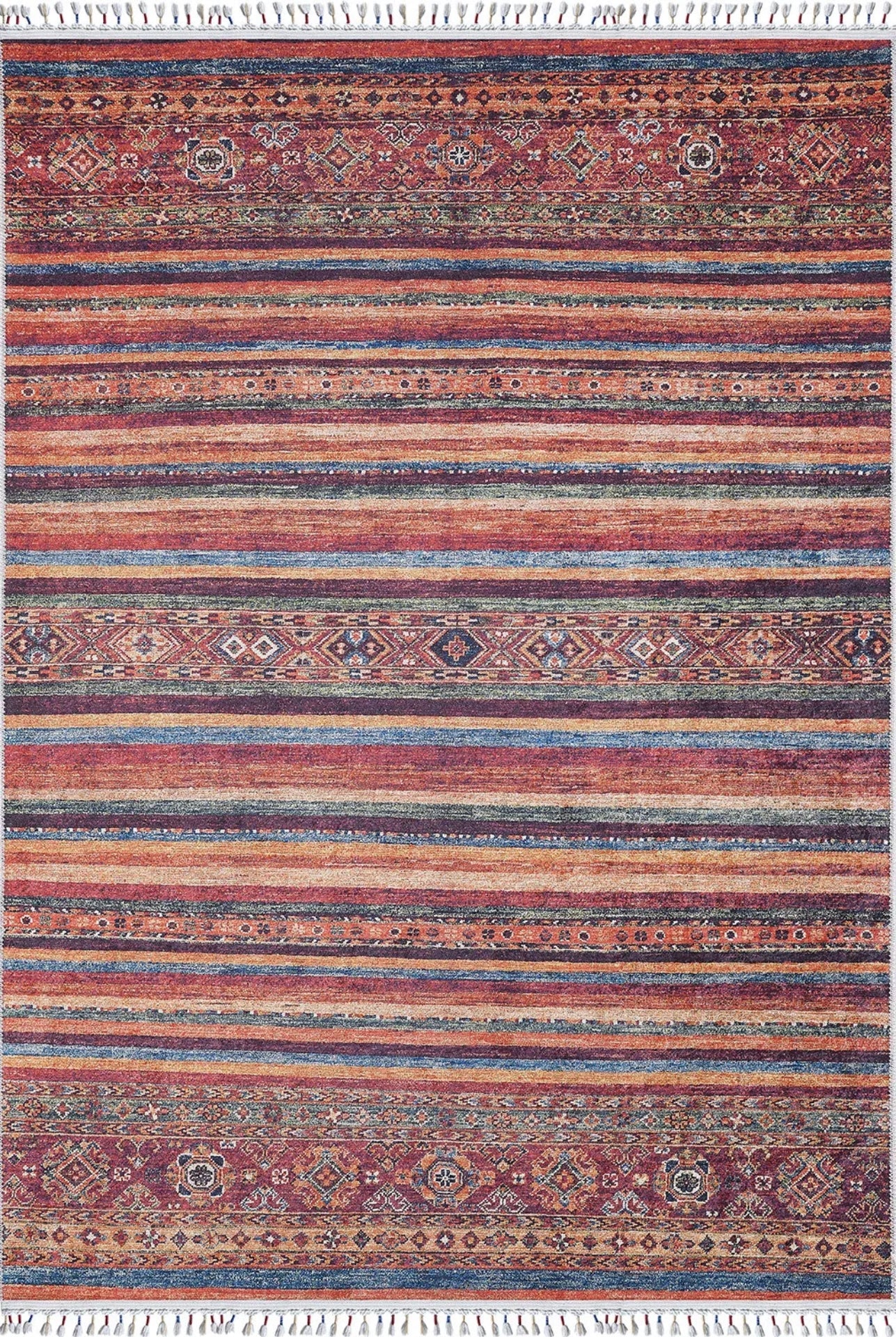 Red Striped Area Rug - Digital Print Rug | Antibacterial, Non Slip Carpet