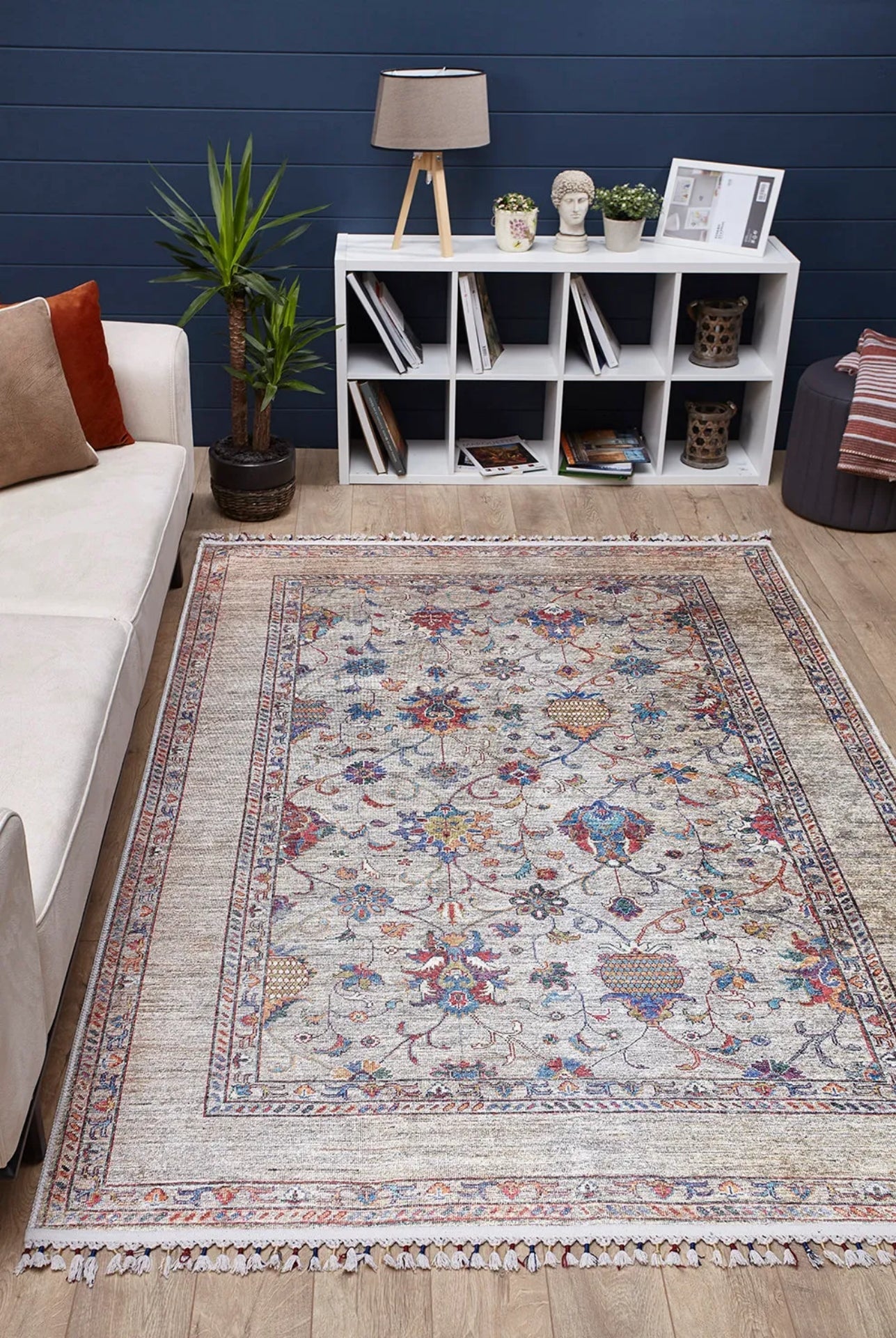 Grey Area Rug – Classic Digital Print Rug with Non Slip Backing & Antibacterial Protection