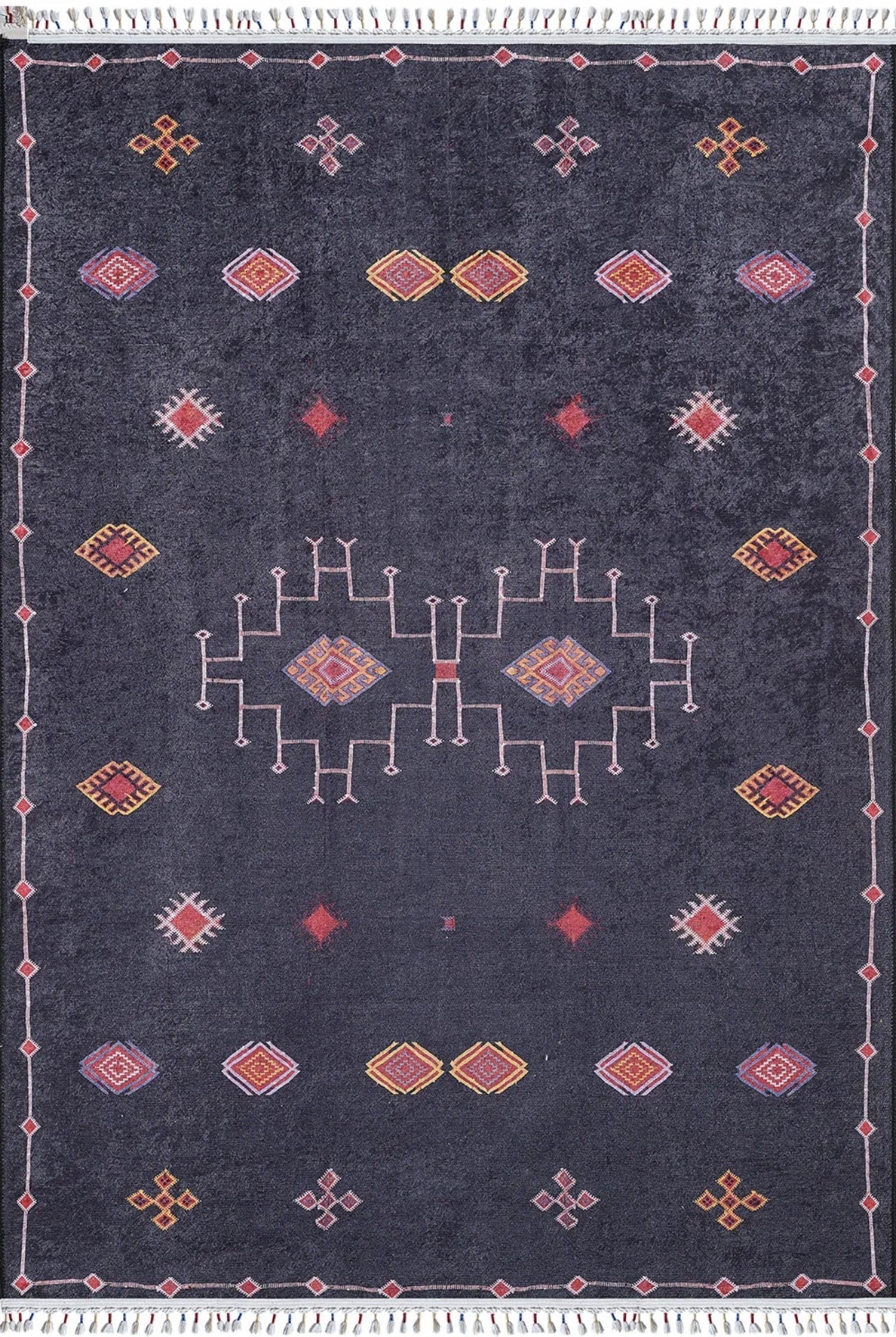 Digital Print Area Rug - Black Classic Style Non Slip Washable Carpet
