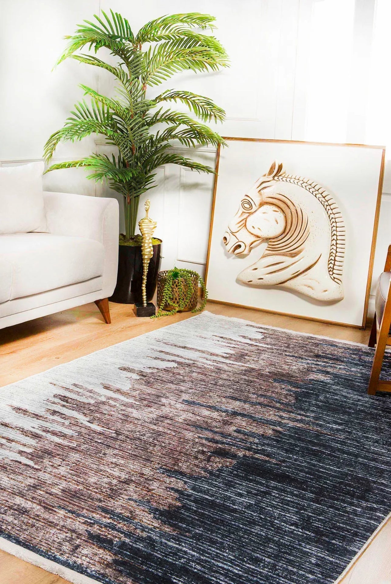 Modern Area Rug | Beige Digital Print Rug - Non Slip Antibacterial Dust Free Carpet
