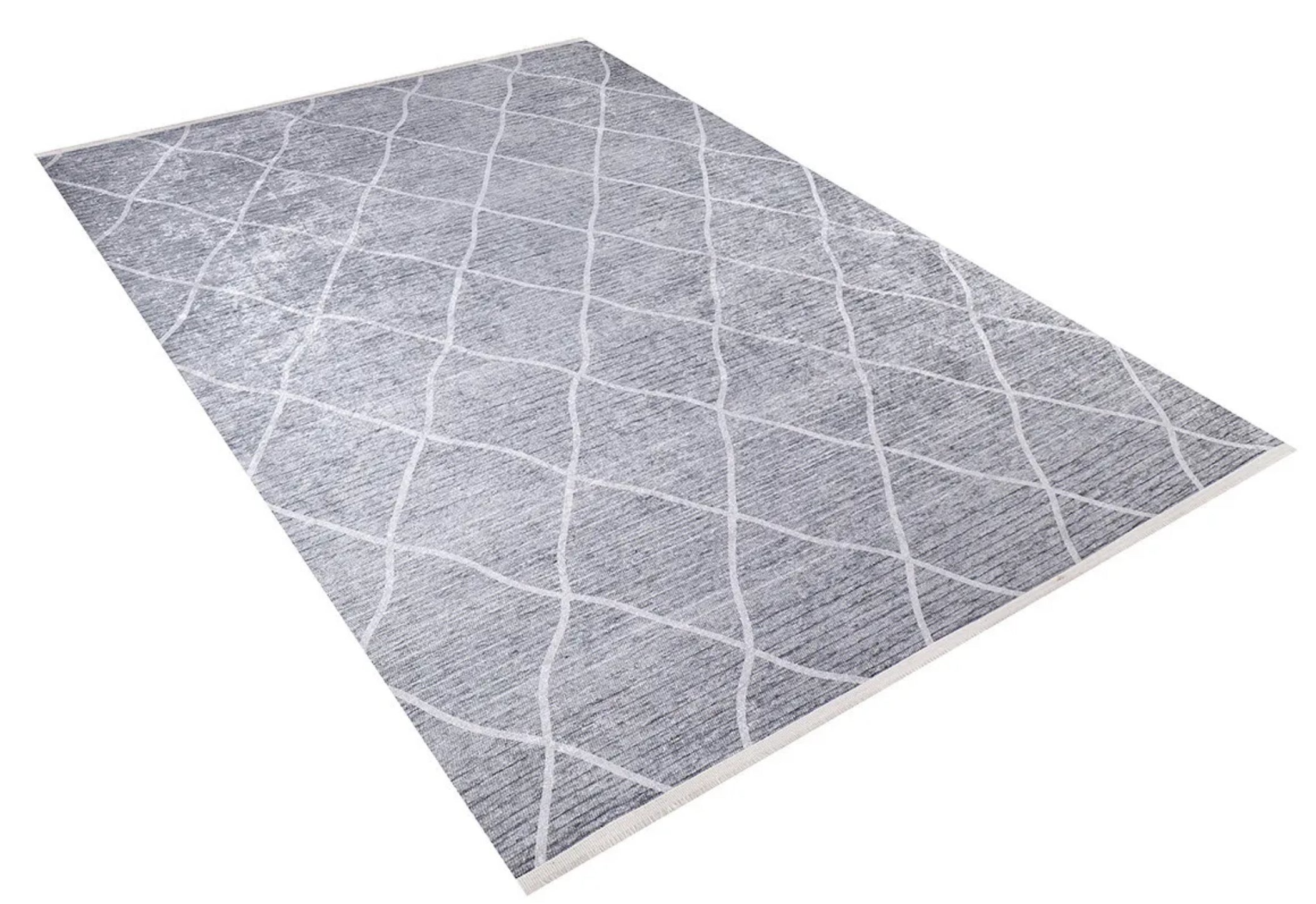 Grey Geometric Area Rug - Digital Print Non Slip Washable Carpet for Living Room