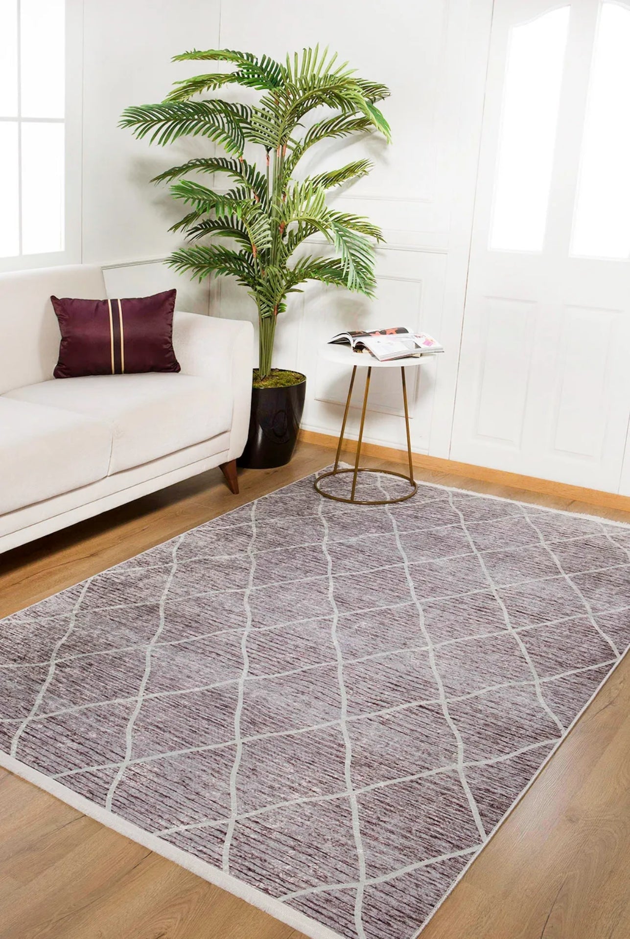 Brown Geometric Area Rug – Digital Print Non Slip Carpet for Living Room