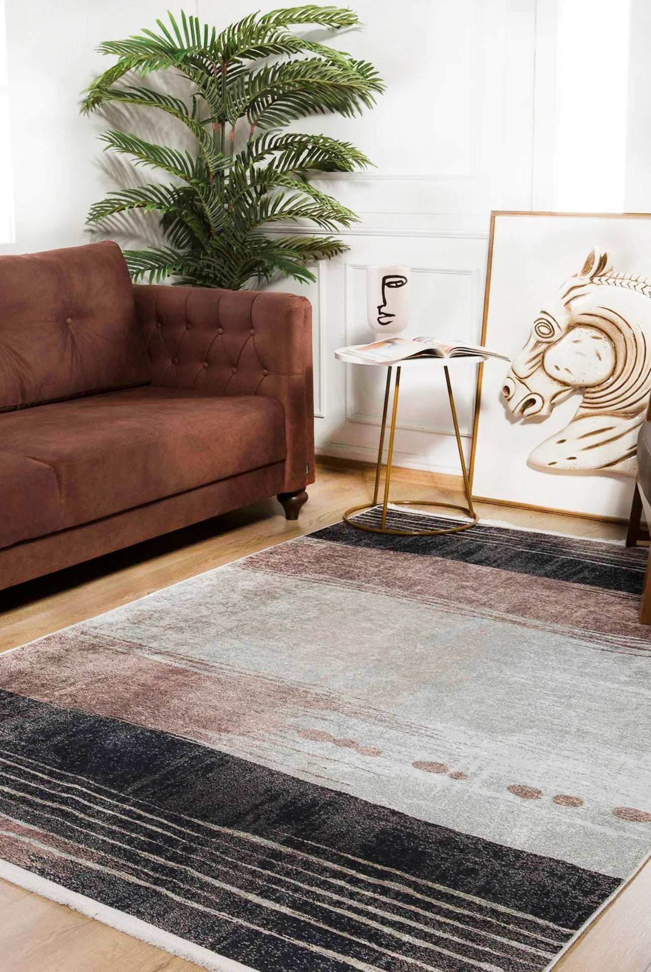 Modern Area Rug – Brown Digital Print Carpet | Antibacterial, Non-Slip, Washable
