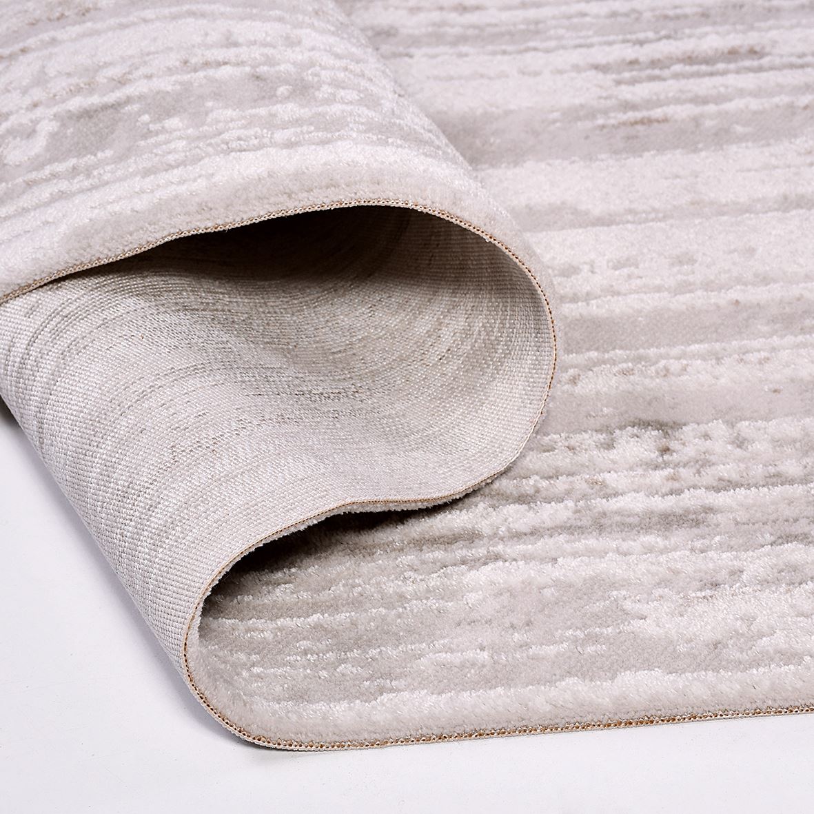 Cream Striped Area Rug - Machine Made Rug With Acrylic Yarn & Laser Cut Edges