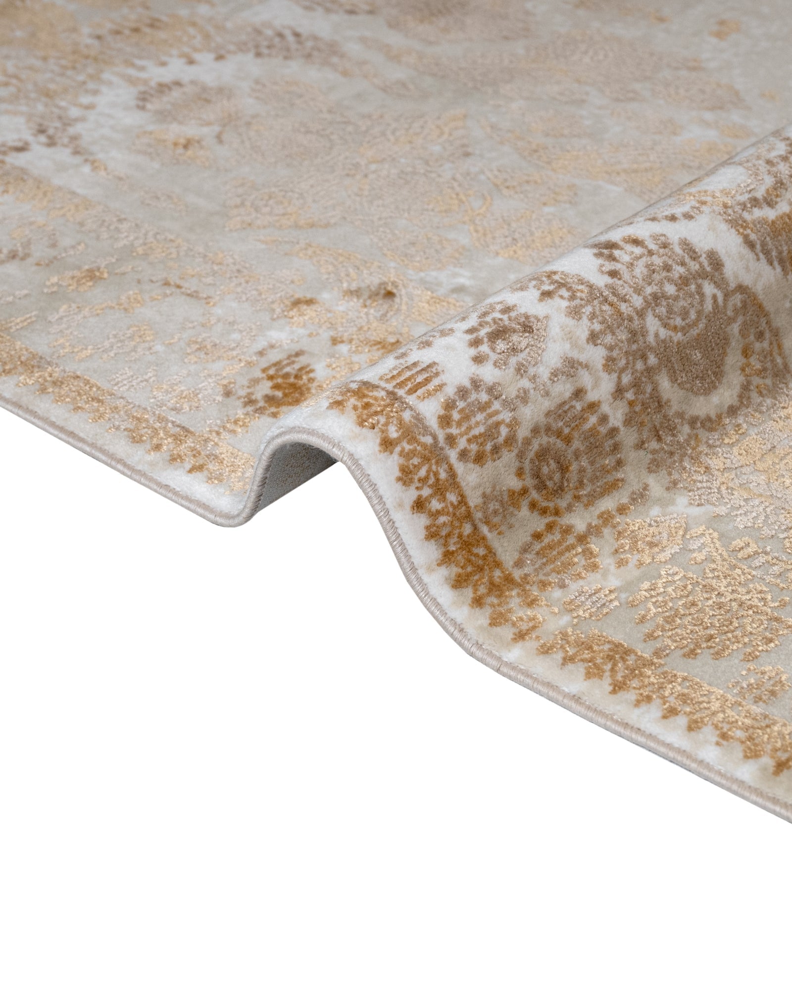 Vintage Viscose Area Rug – Beige Machine Made Rug With Fringed Edges