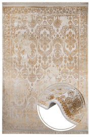 Vintage Viscose Area Rug – Beige Machine Made Rug With Fringed Edges