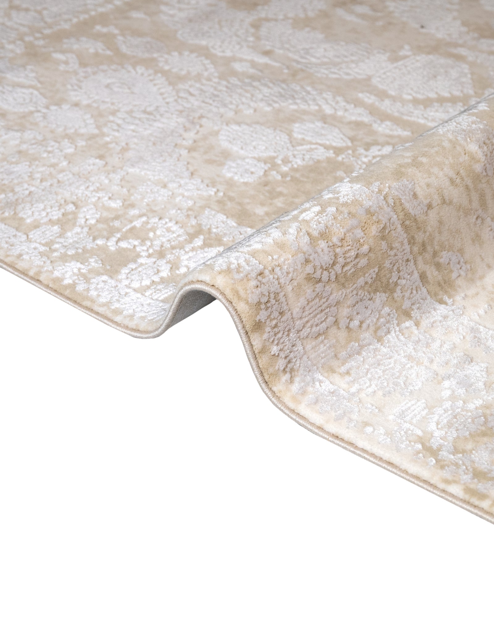 Vintage Viscose Area Rug – Beige Machine Made Rug With Fringed Edge Carpet