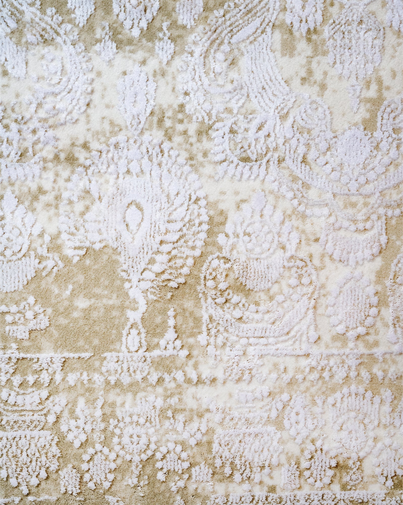 Vintage Viscose Area Rug – Beige Machine Made Rug With Fringed Edge Carpet