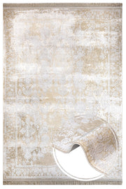 Vintage Viscose Area Rug – Beige Machine Made Rug With Fringed Edge Carpet