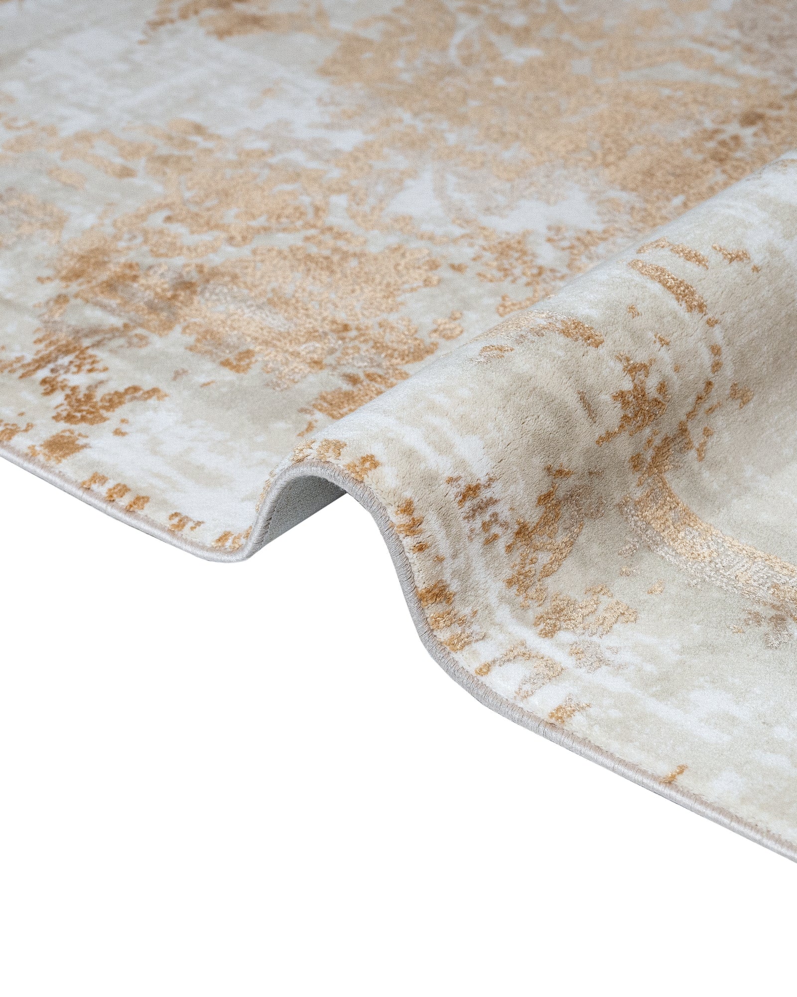 Vintage Viscose Area Rug – Gold Machine Made Rug with Fringed Edge for Stylish Living Room