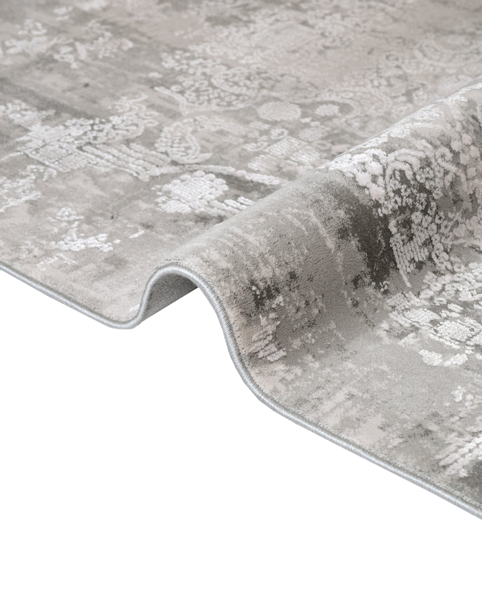 Vintage Viscose Rug - Machine Made Grey Area Rug with Fringed Edge for Living Room